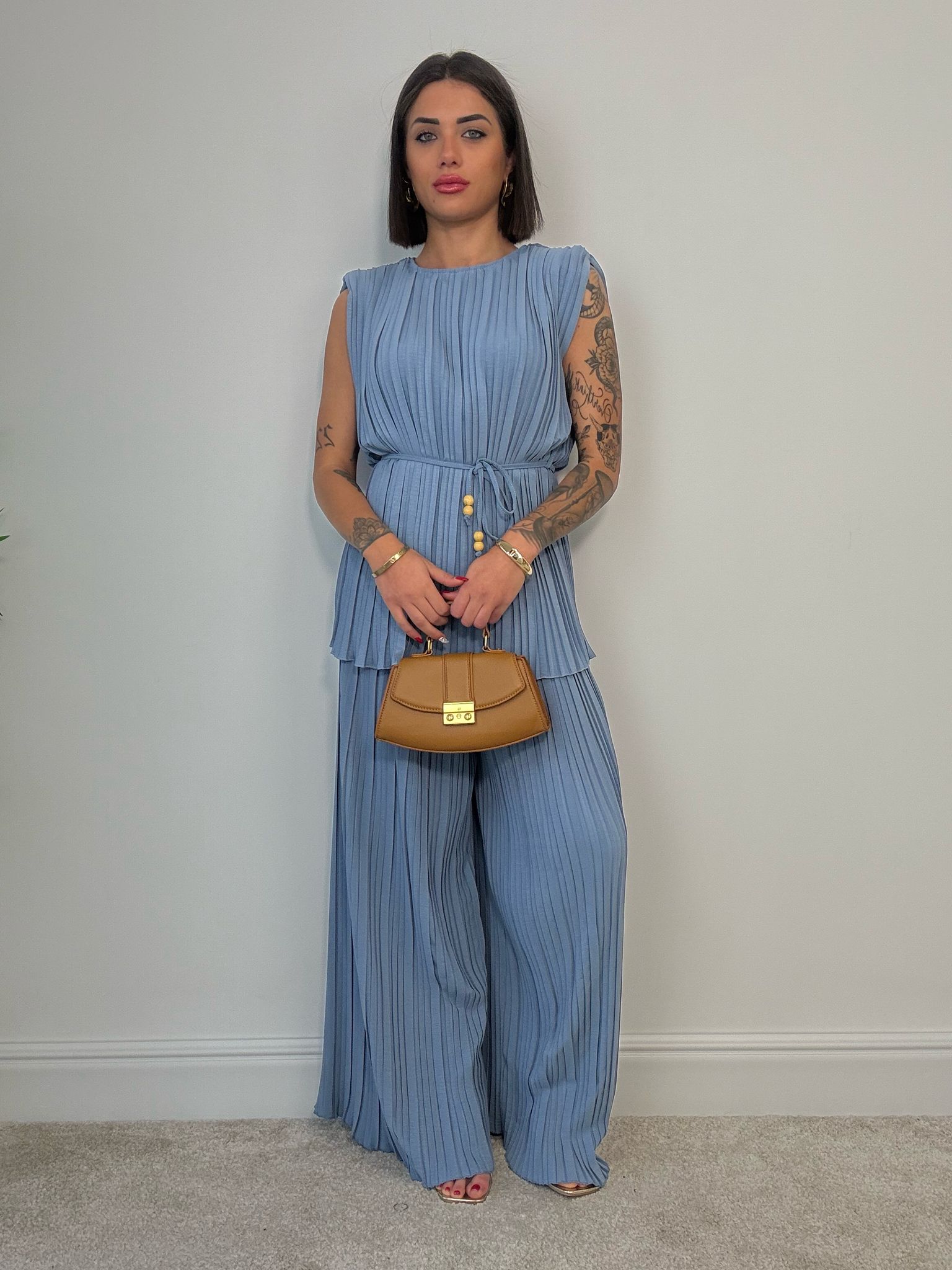 Coordinato Plissettato (Blusa + Pantalone) Carta da Zucchero