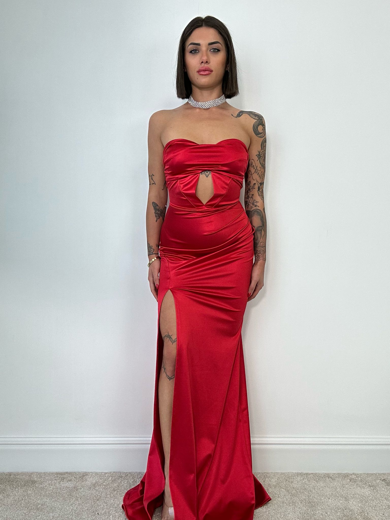 Bandeau-Kleid mit Öffnung - Rot