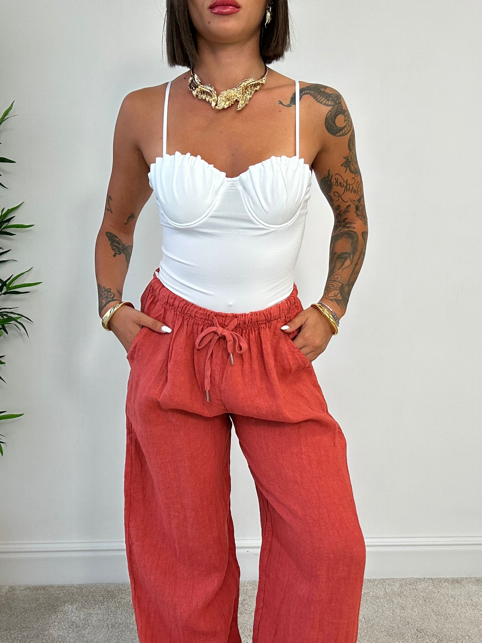 Pantalone In Lino - Salmone