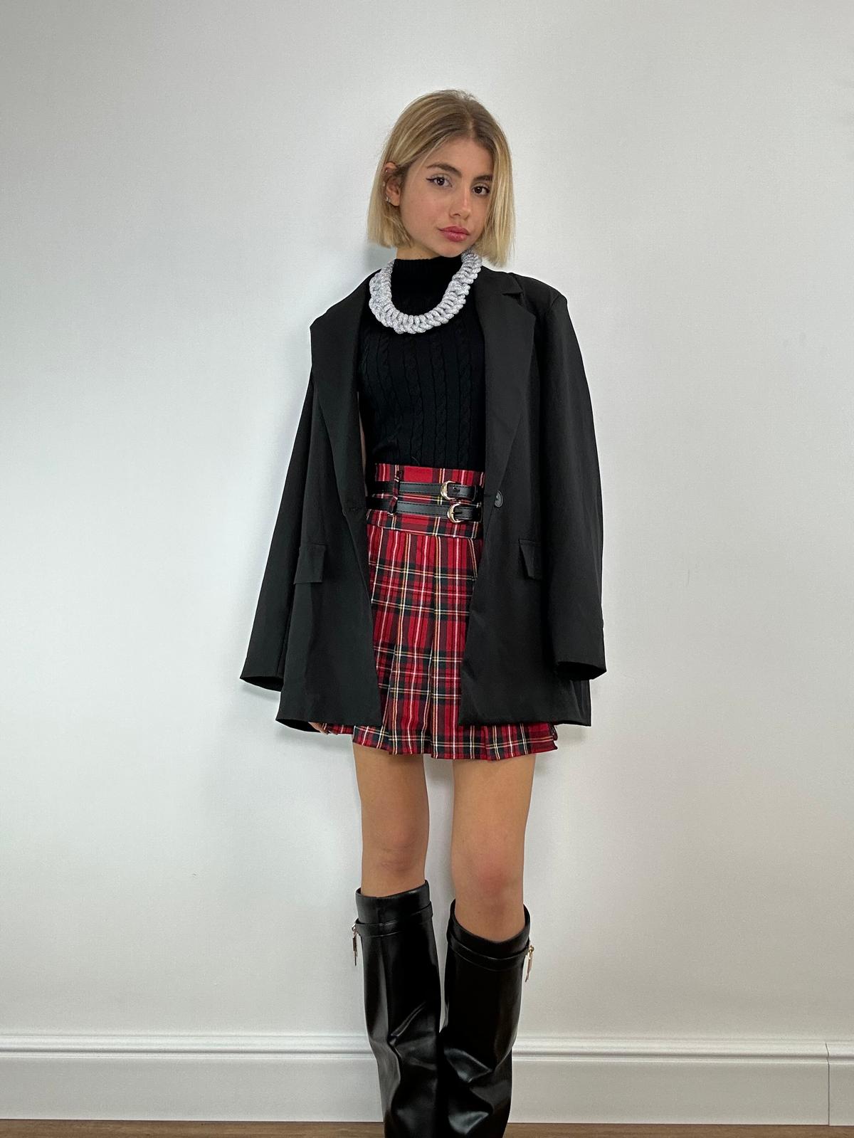 Gonna Tartan doppia cintura 30864 - Rosso