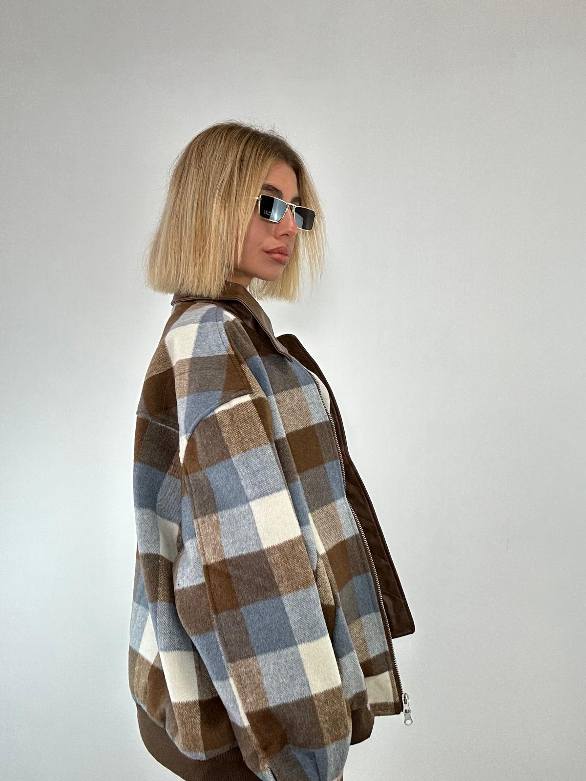 Giubbotto A Quadri W29725 - Celeste e Marrone