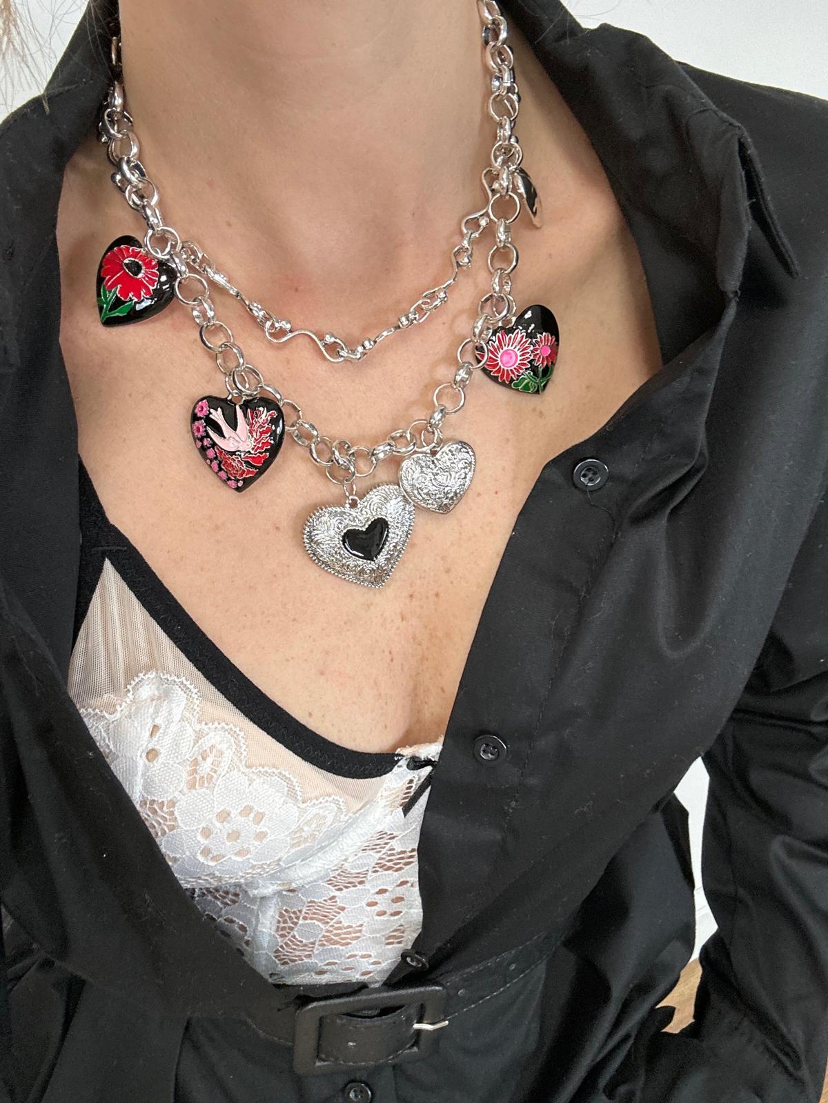 Collana doppio filo con cuori pendenti - Argento