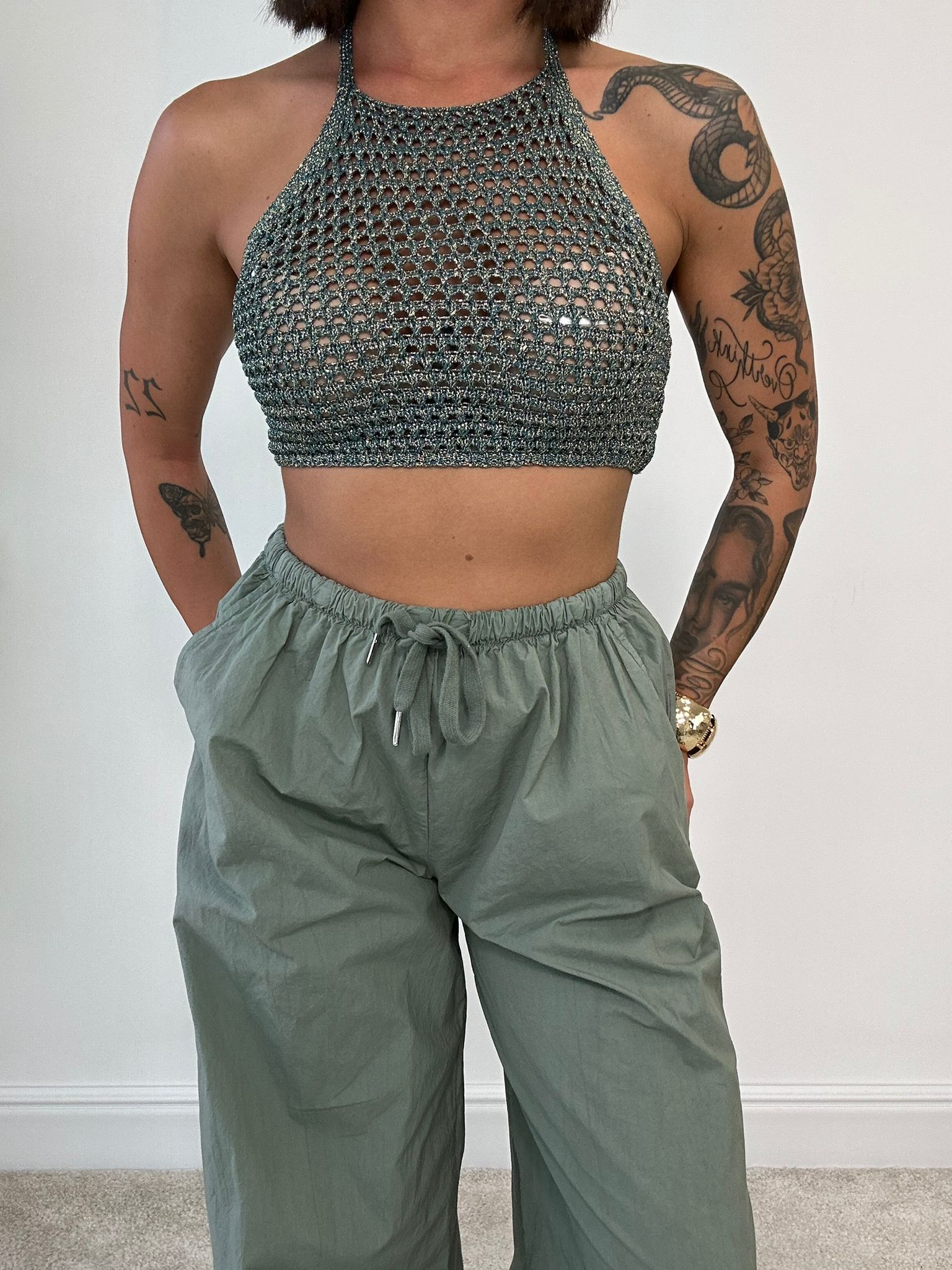 Top in filo traforato - Verde