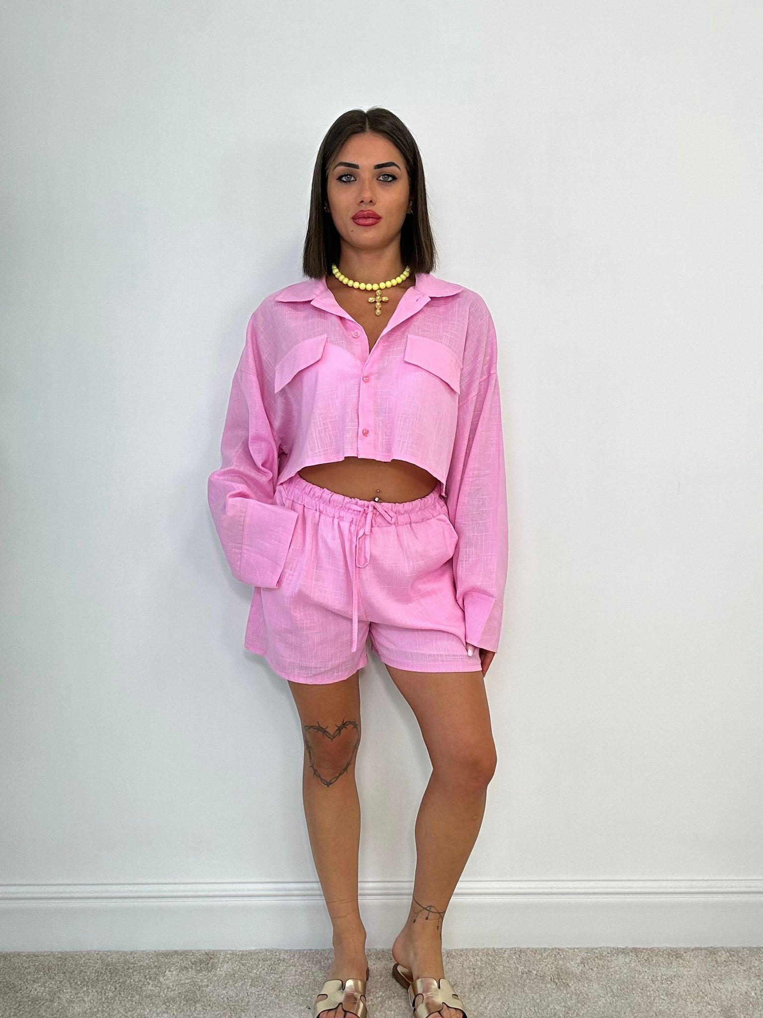 Coordinato Bilbao (Camicia Crop + Pantaloncino) Rosa