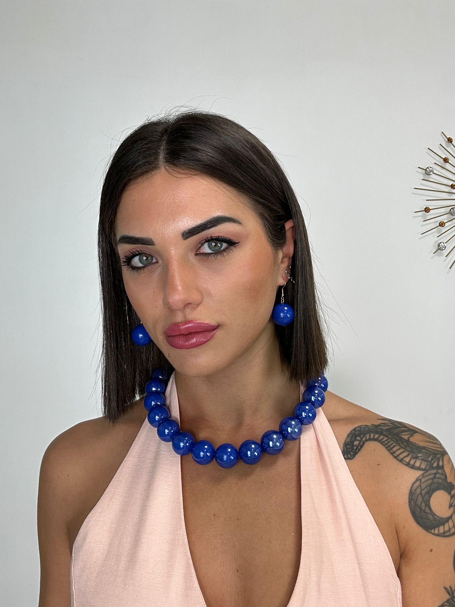 Collana + Orecchini a sfere - Blu