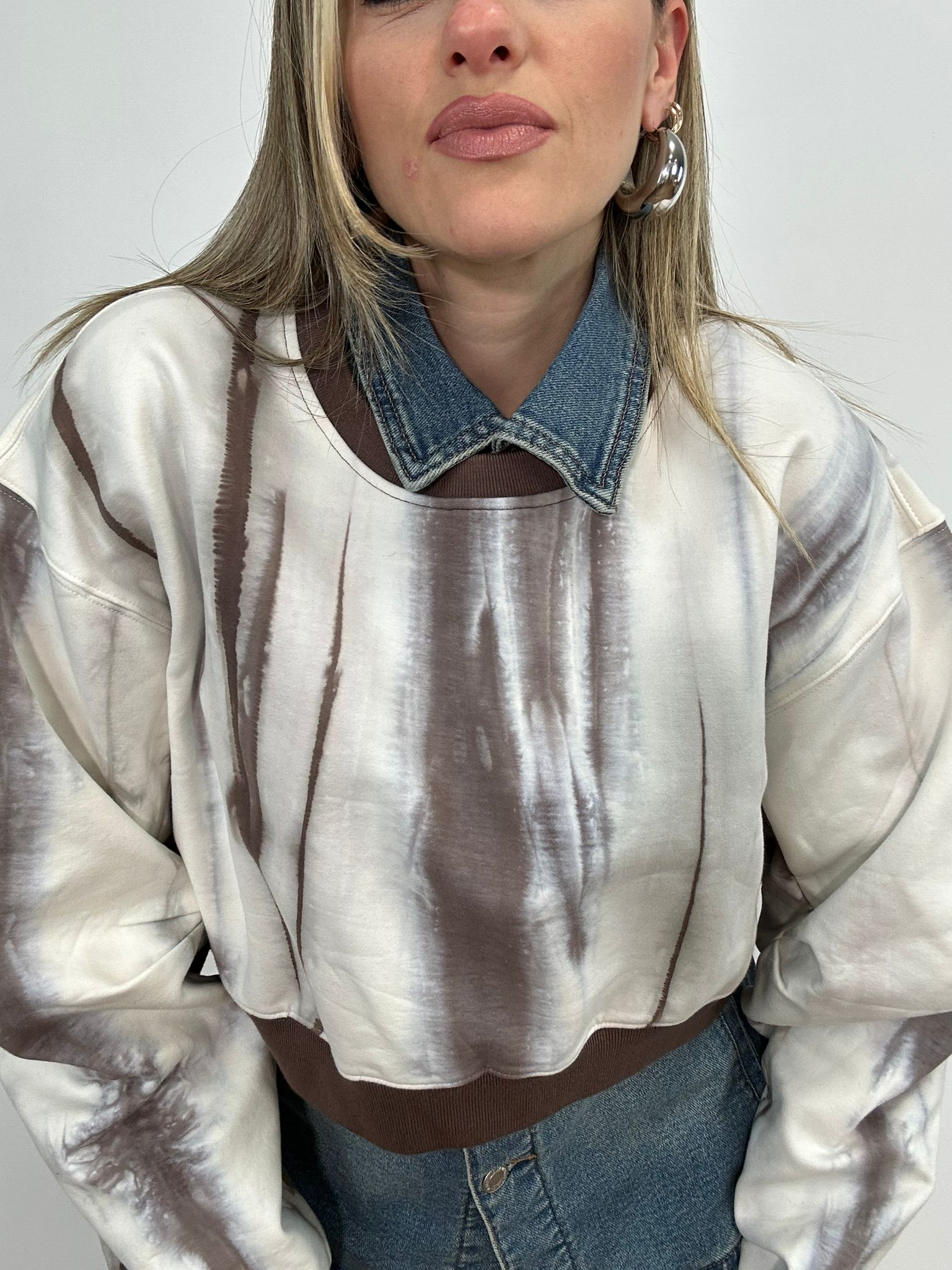 Sweat court Kira - Crème et Marron