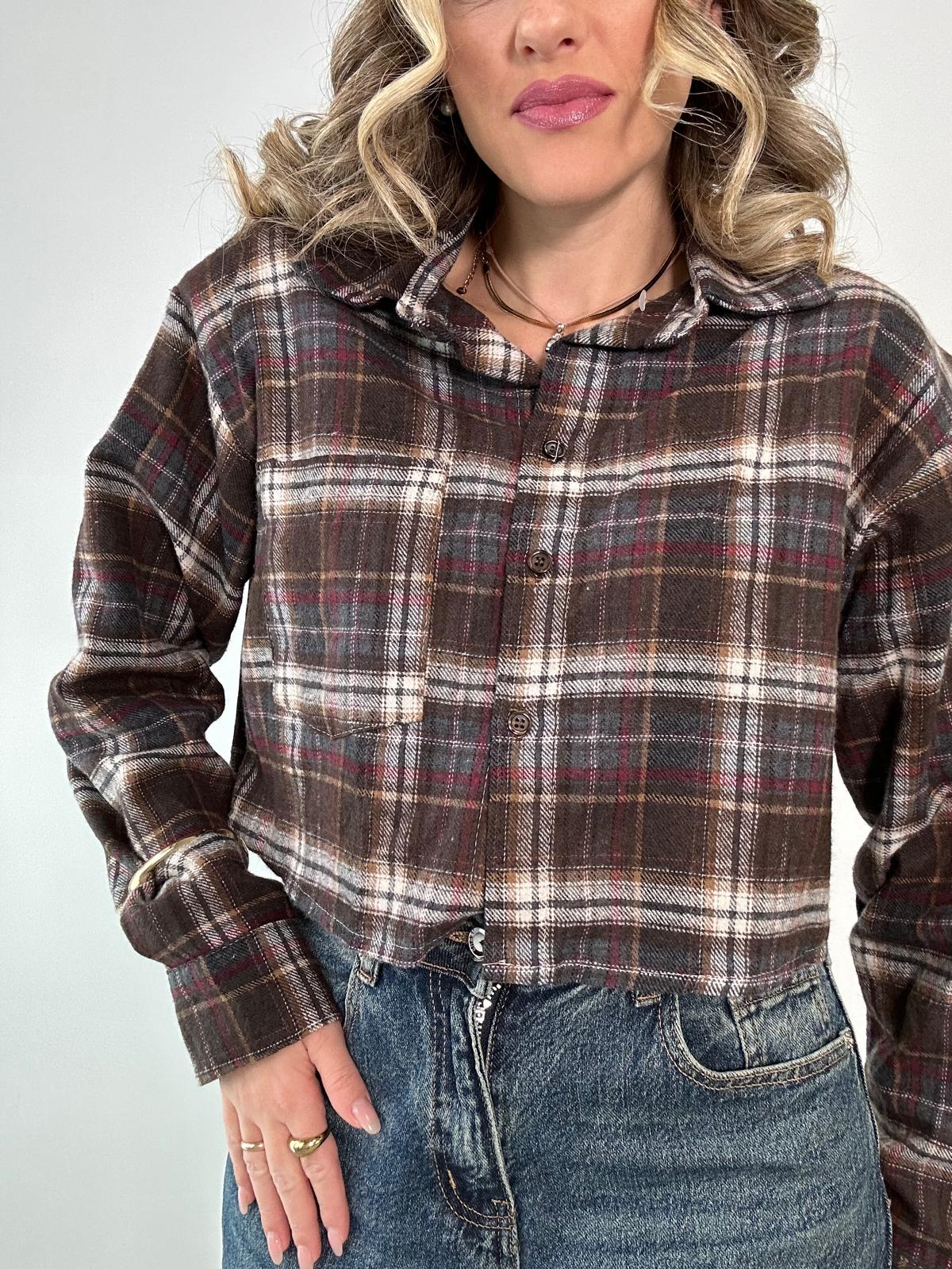 Camicia Scozzese crop 25735 - Marrone