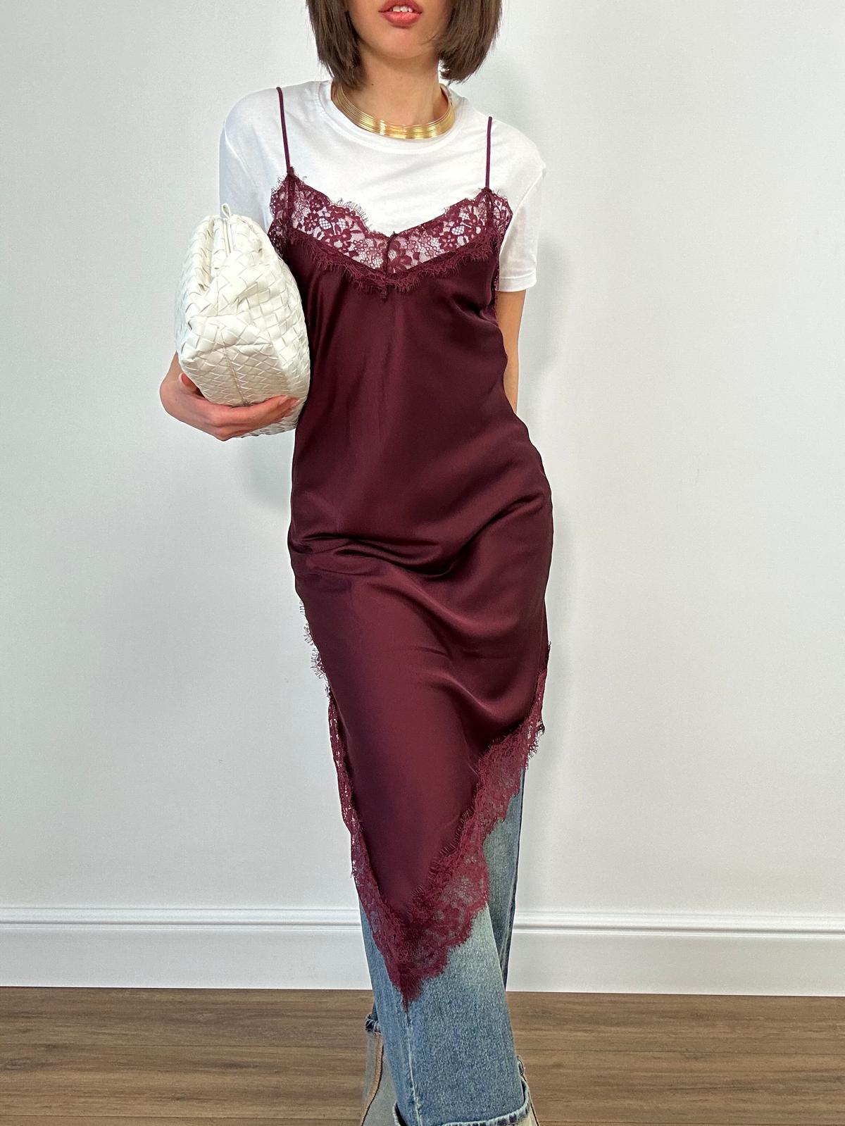 Abito con ricamo in piazzo 7895 - Bordeaux