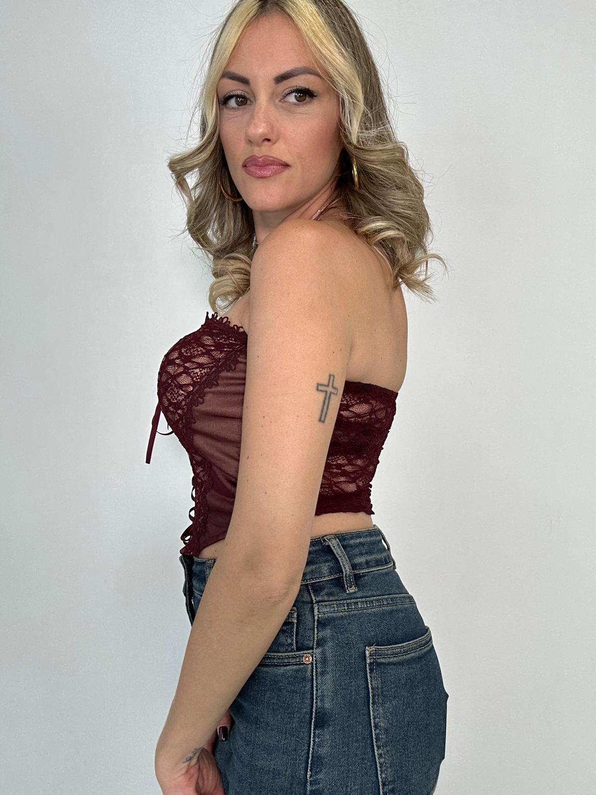 Top a Corpetto in Pizzo DM7298 - Bordeaux