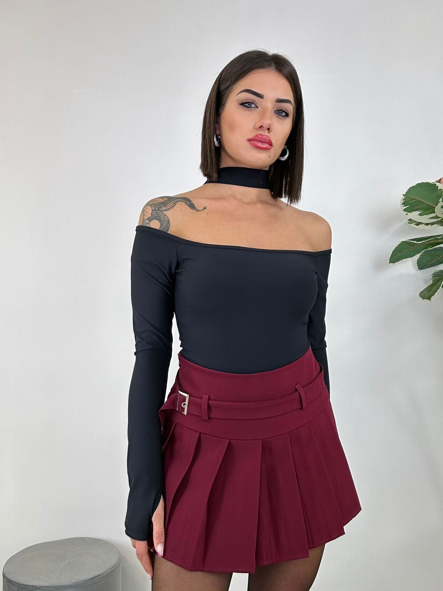 Jupe courte plissée Jenny - Bordeaux