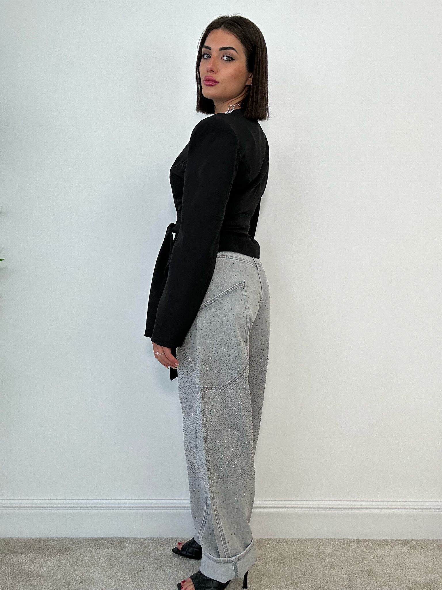 Jeans Wide Balloon Brillantinato - Grigio Chiaro