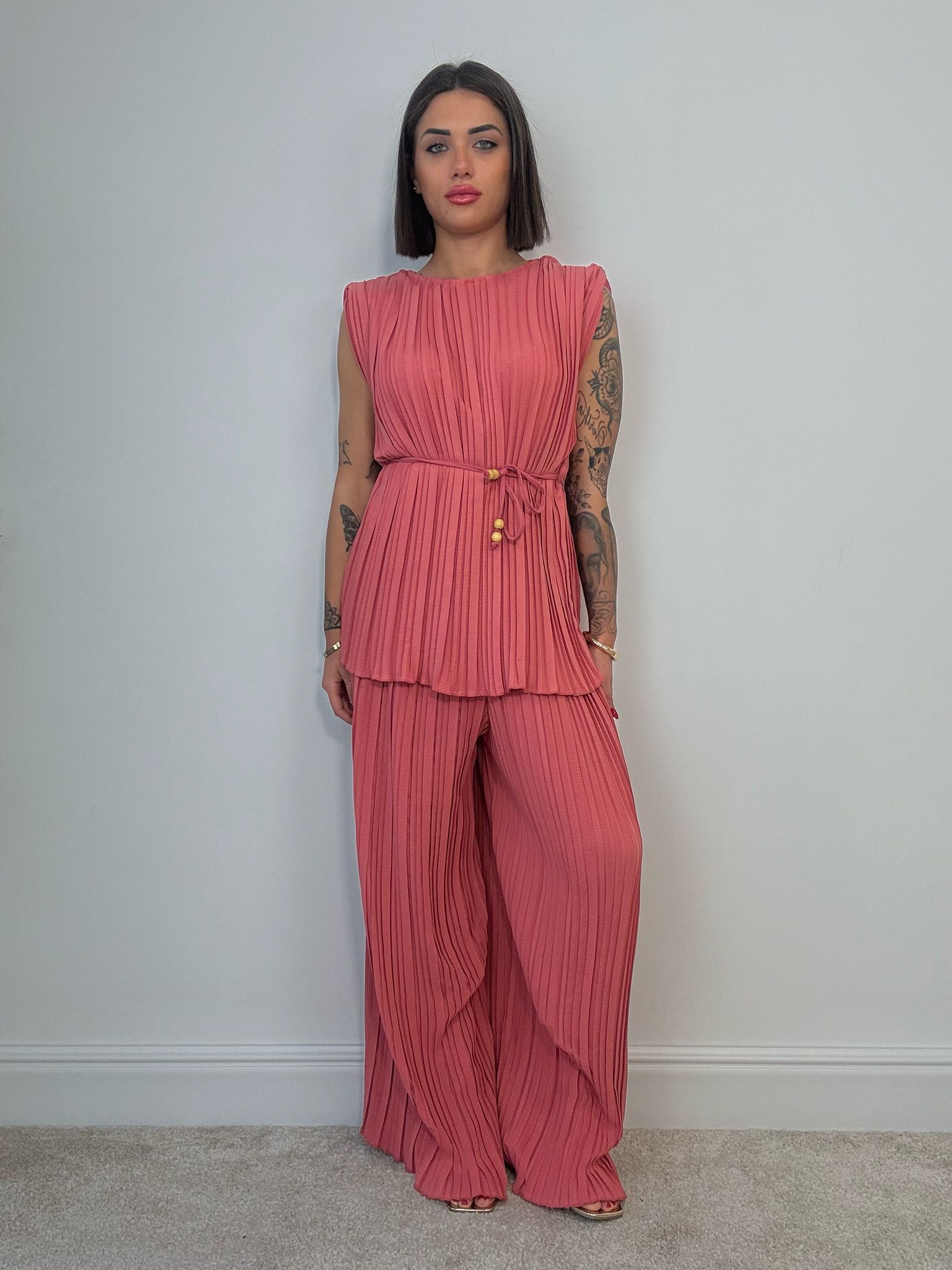 Coordinato Plissettato (Blusa + Pantalone) Salmone