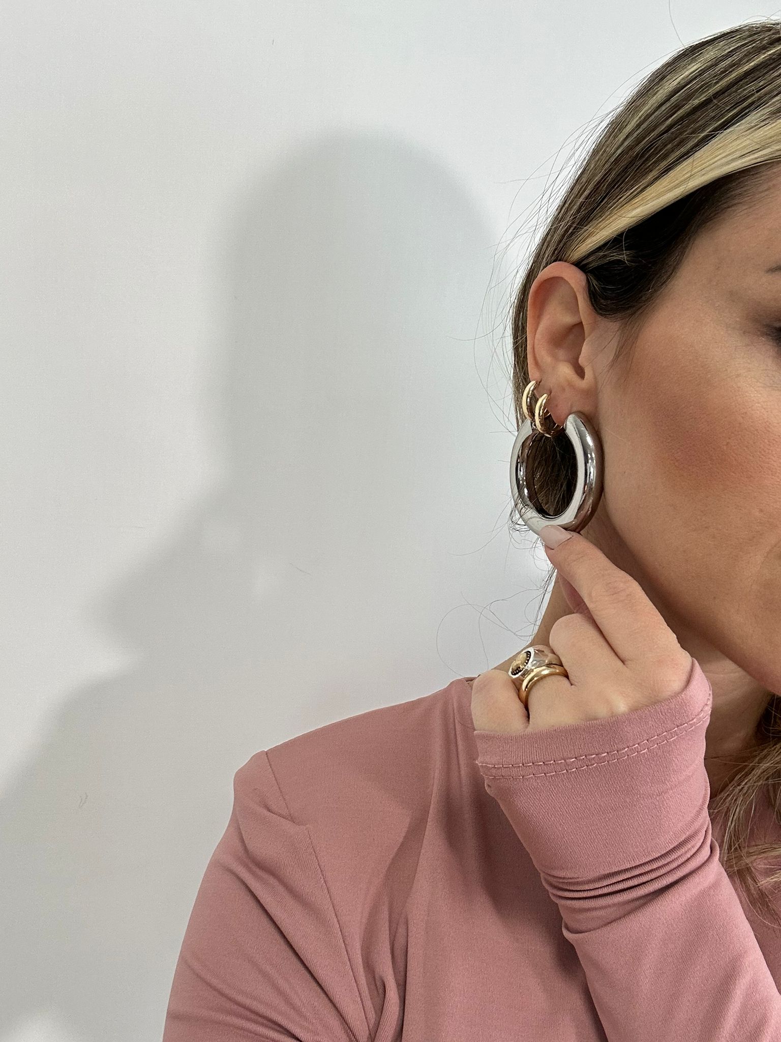 Orecchini a semi cerchio bombati - Argento