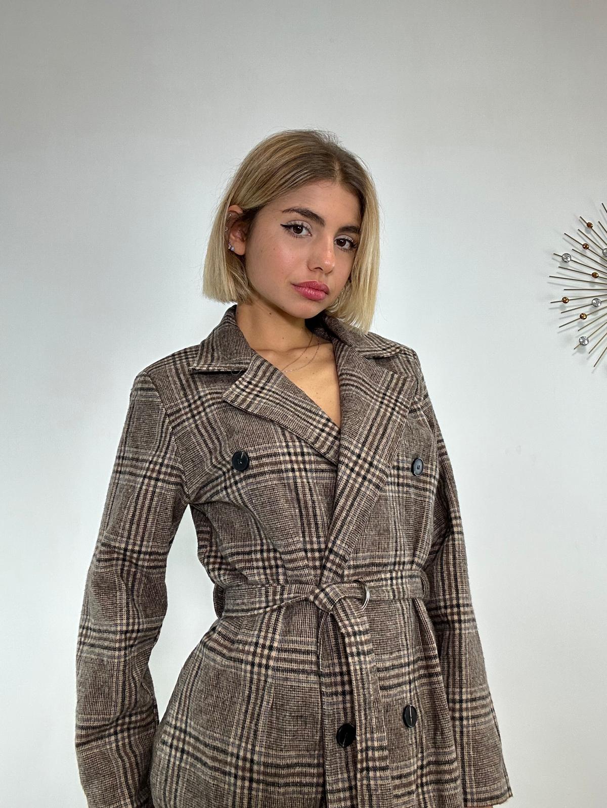 Cappotto a Quadretti 0025 - Beige e Nero