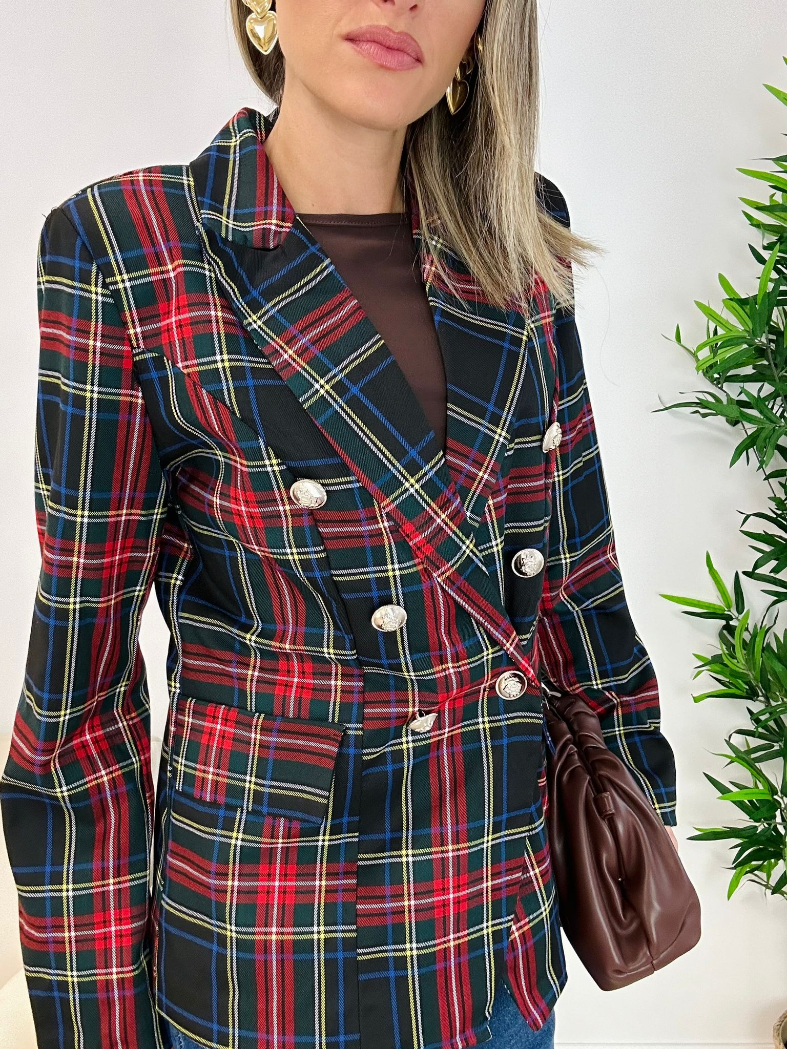 Blazer écossais à deux boutons - Noir