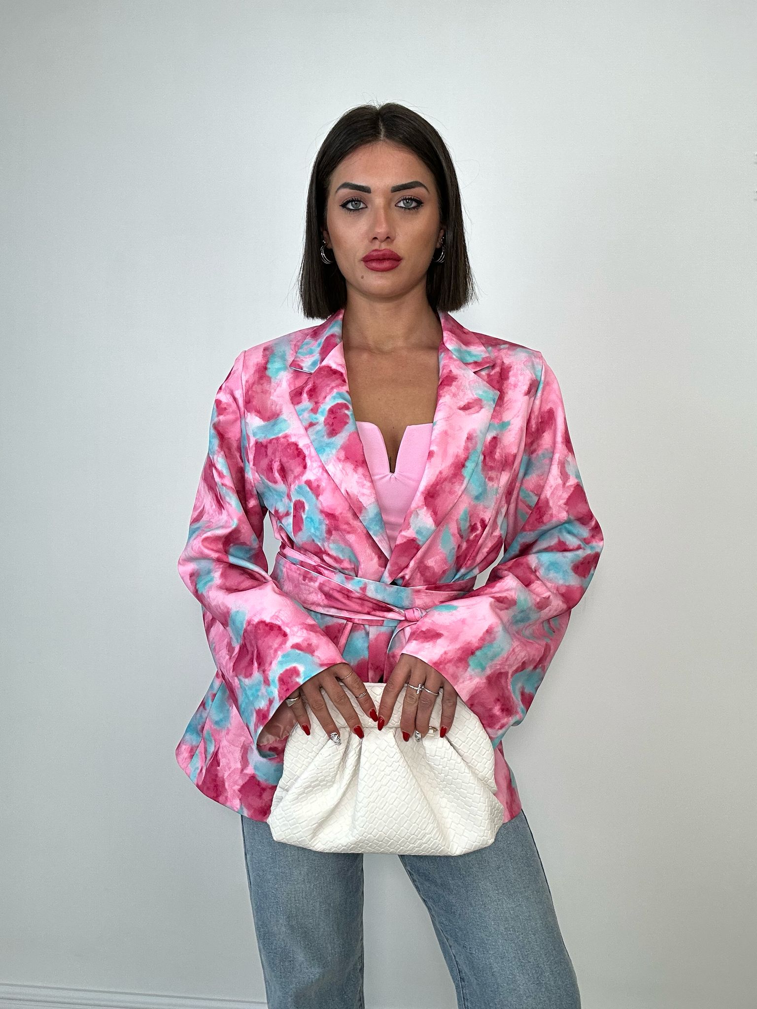 Blazer Fantasia Astratta - Celeste e Rosa