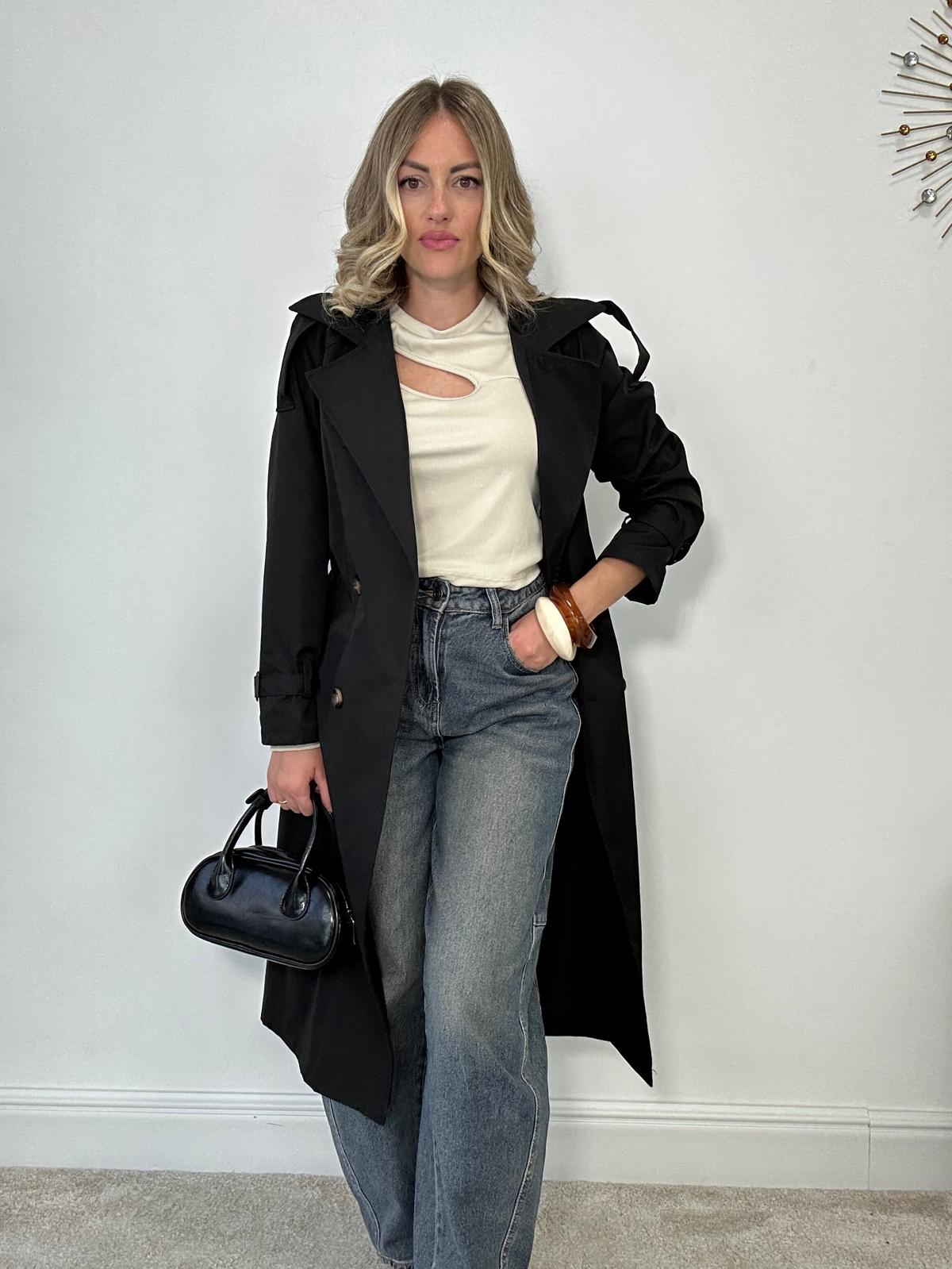 Trench con cintura - Nero