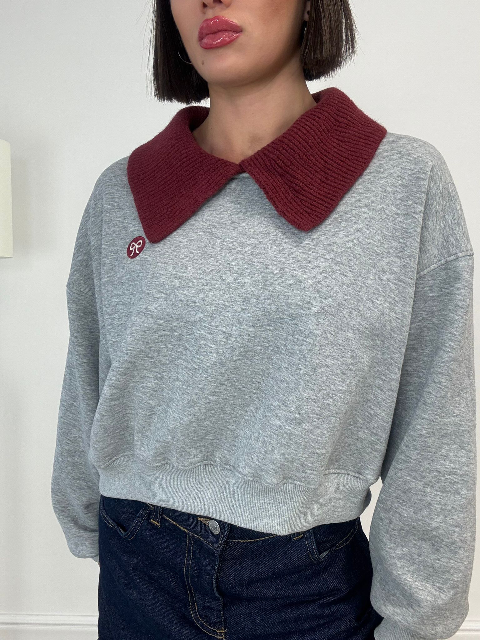 Sweat Crop Flake - Gris et Bordeaux