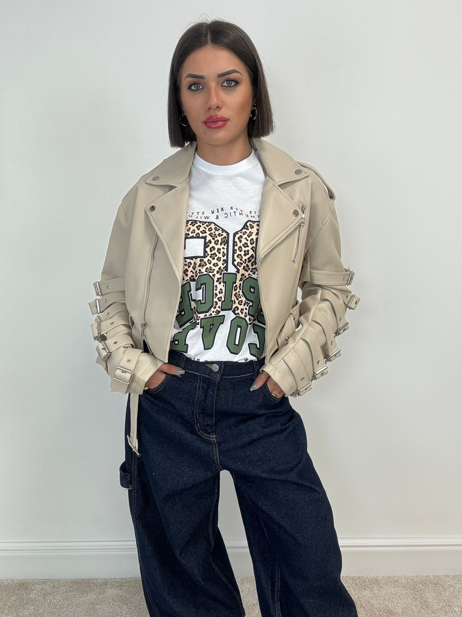 Veste en similicuir - Crème
