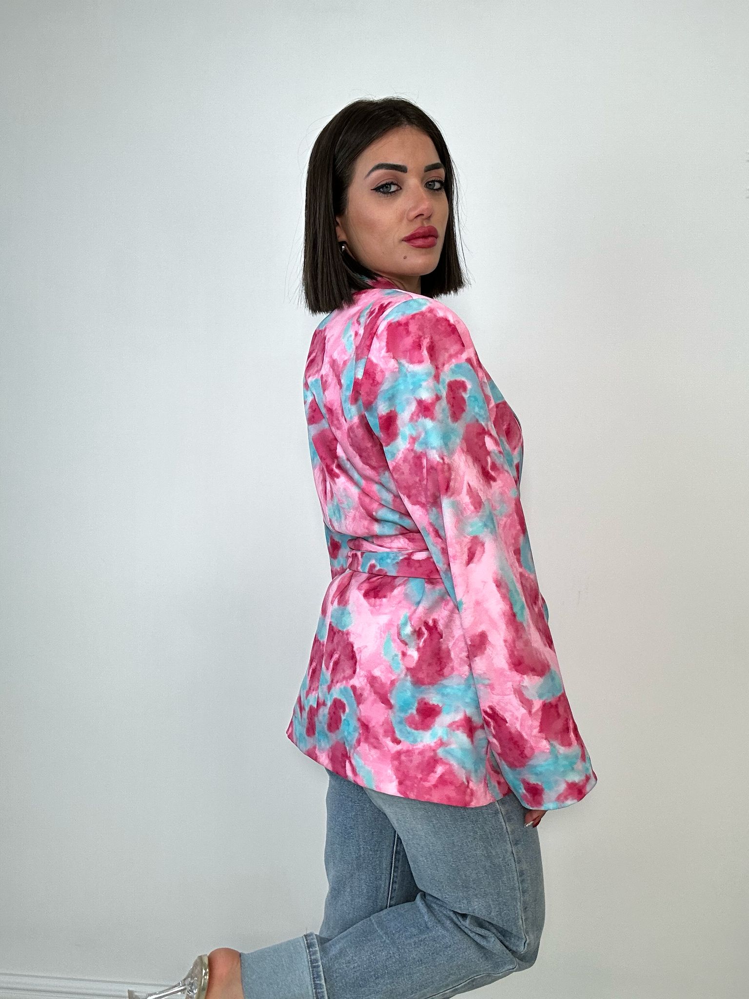 Blazer Fantasia Astratta - Celeste e Rosa