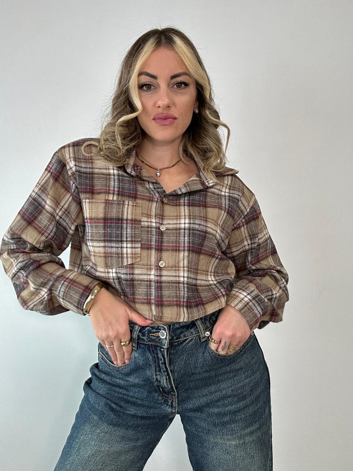 Camicia Scozzese crop 25735 - Beige