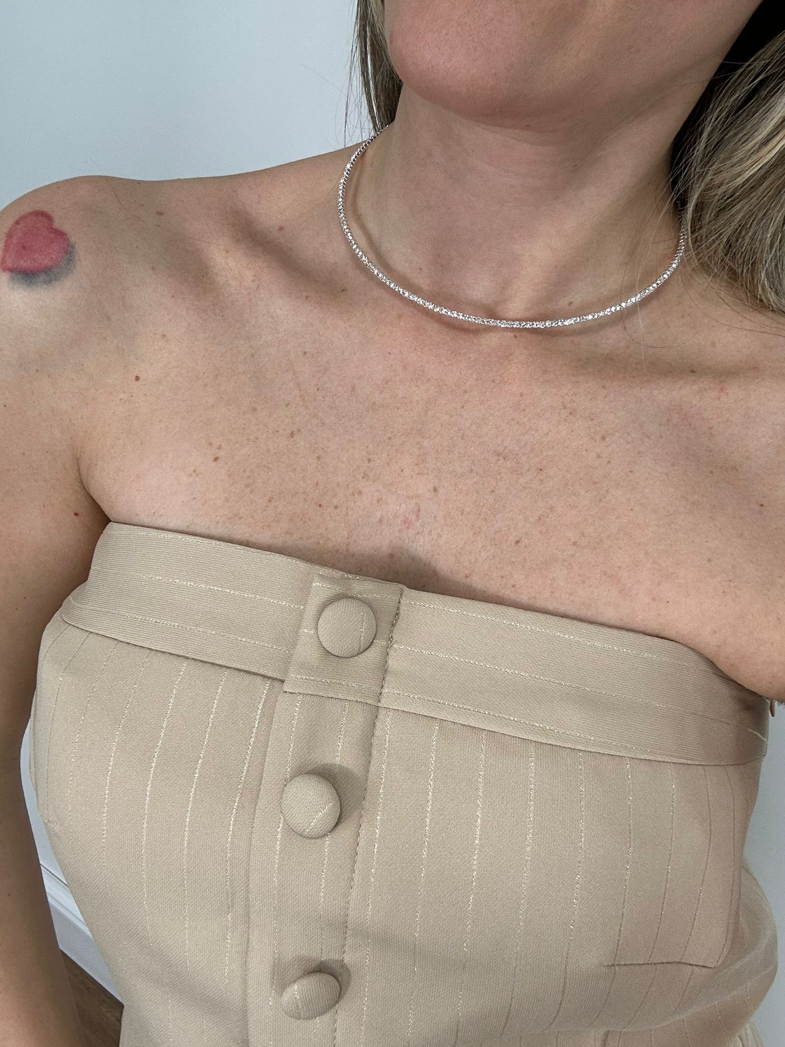 Collana girocollo un filo brillantinato - Argento