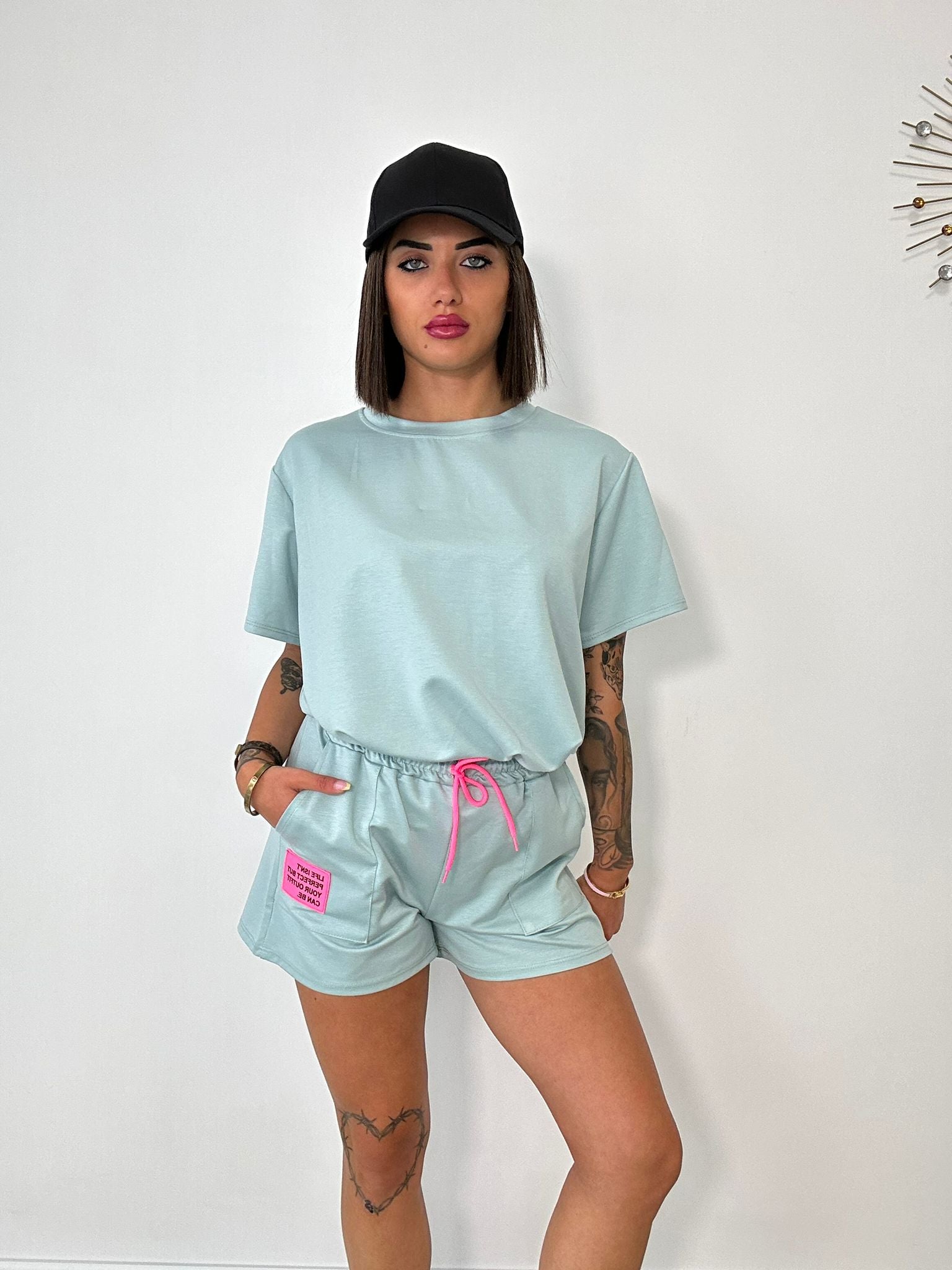 Coordinato sportivo ( Pantaloncino + T-Shirt ) - Verde salvia