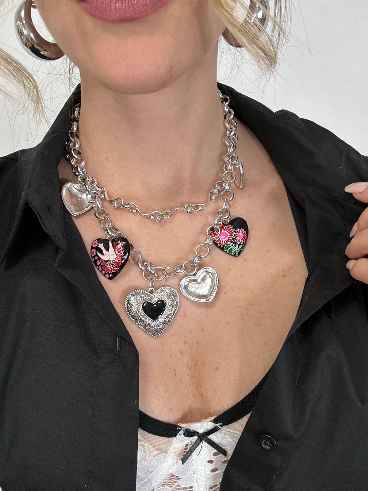 Collana doppio filo con cuori pendenti - Argento