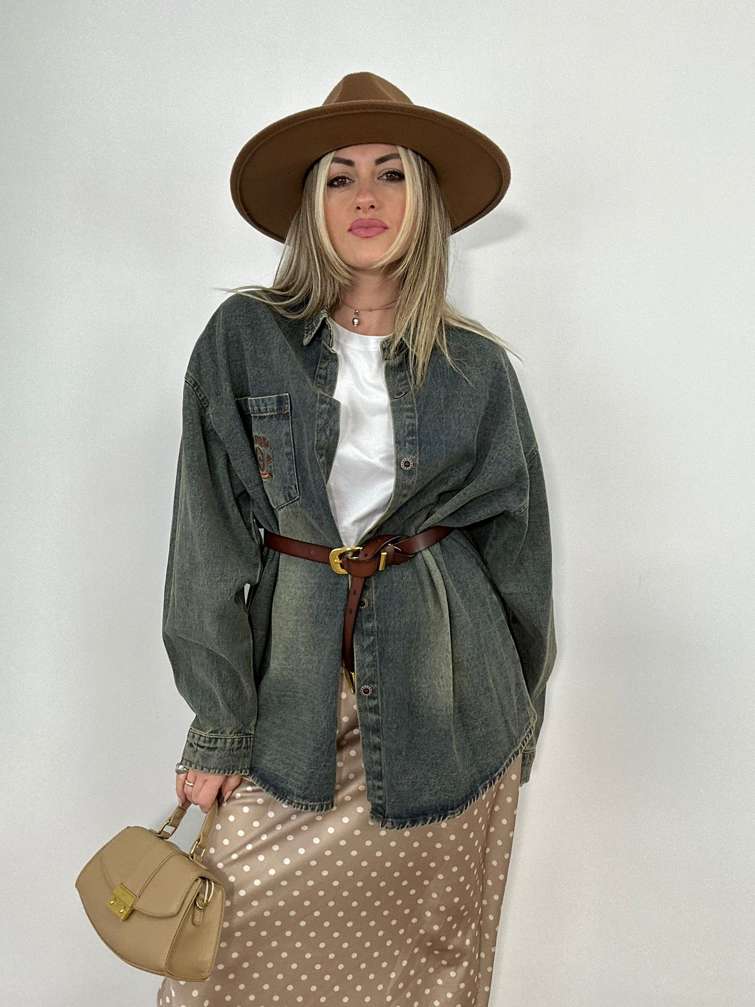 Maxi camicia denim MC926 - sabbiata vintage