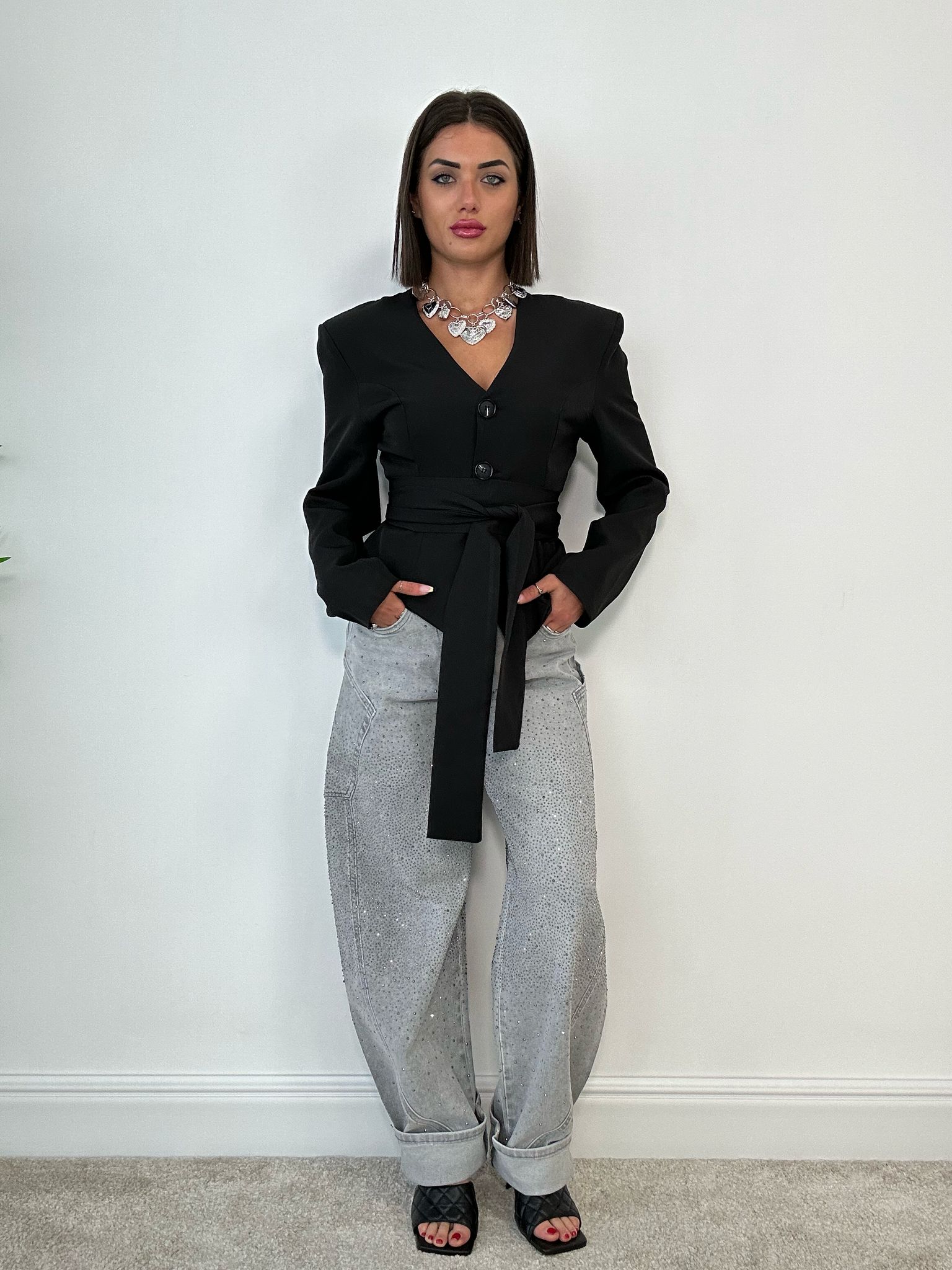 Jeans Wide Balloon Brillantinato - Grigio Chiaro