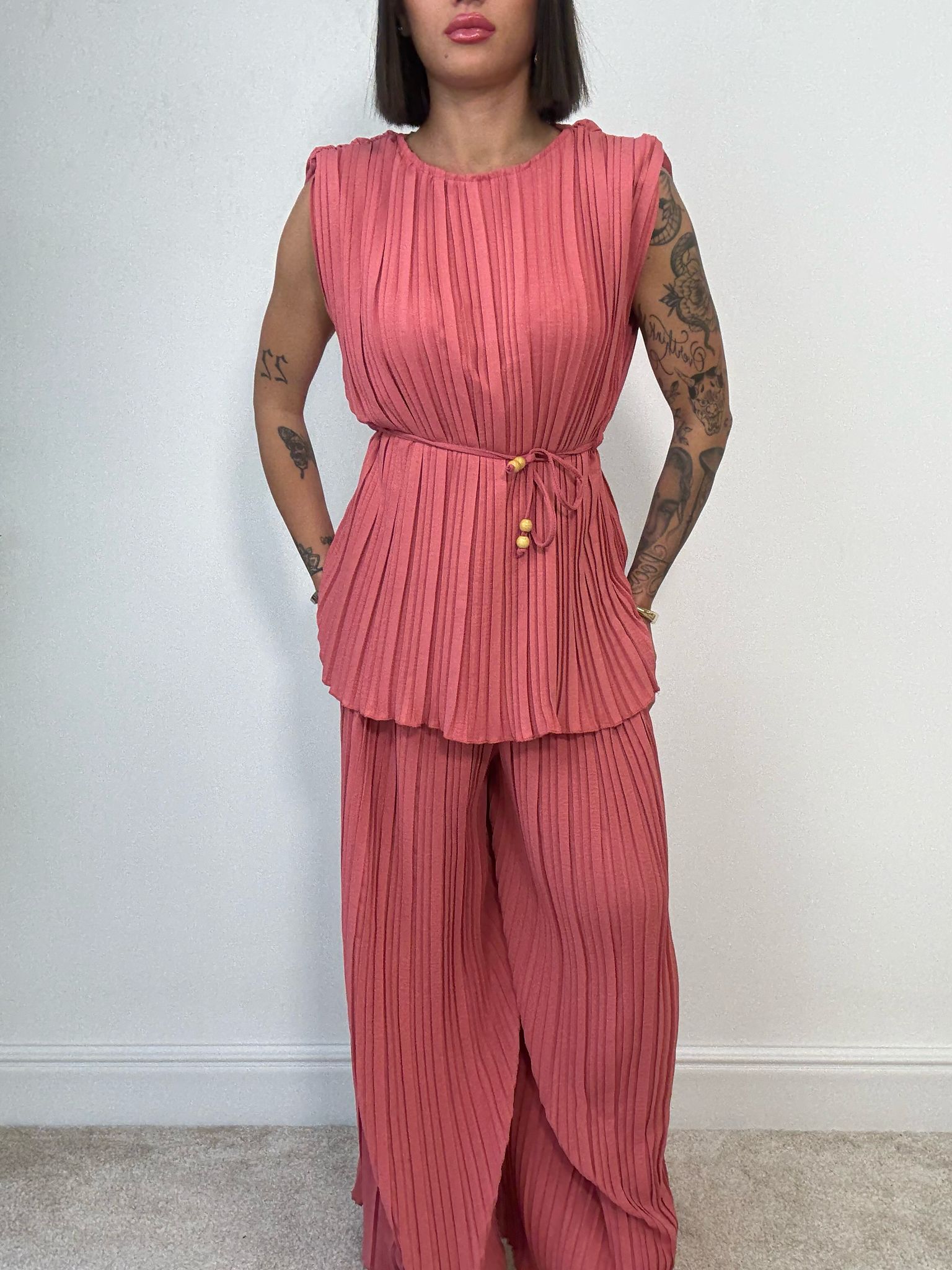 Coordinato Plissettato (Blusa + Pantalone) Salmone