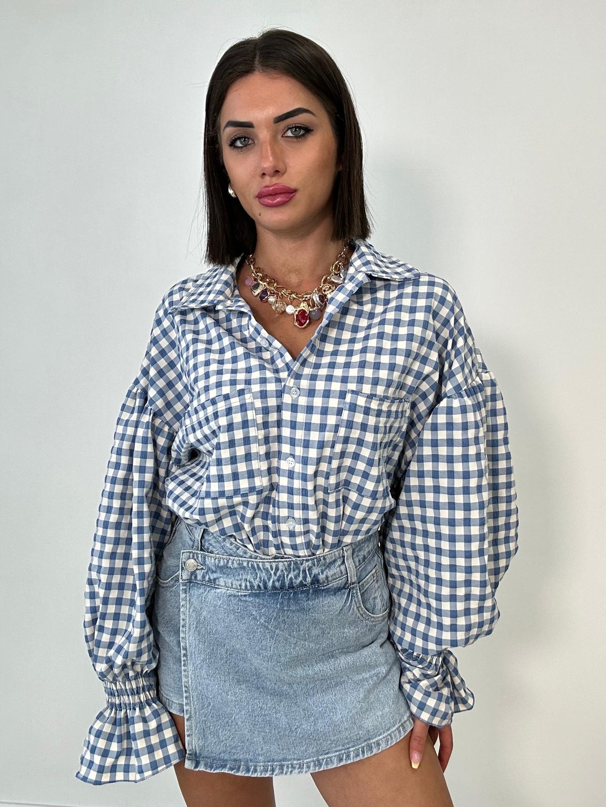 Camicia a quadri - Celeste