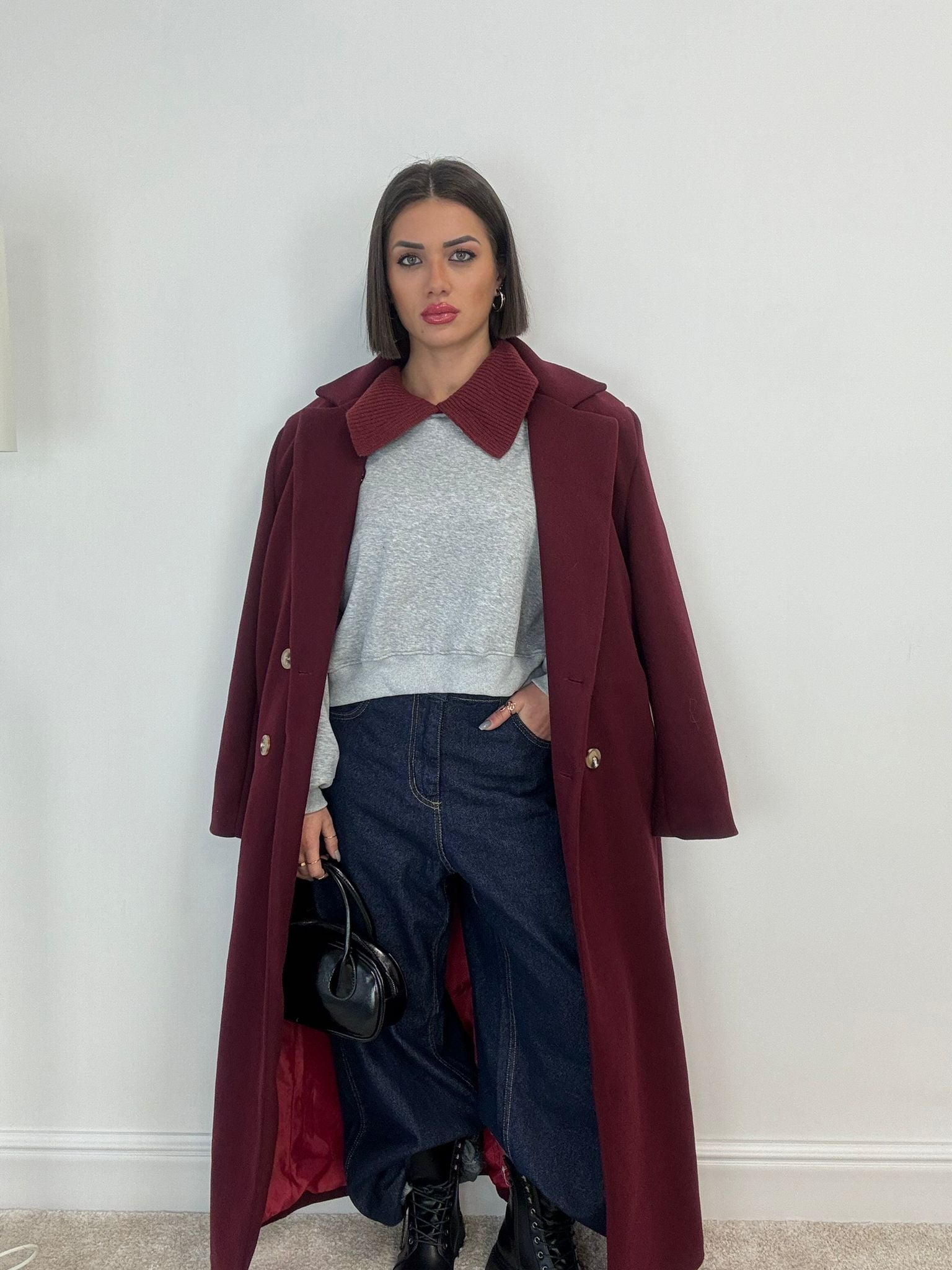 Sweat Crop Flake - Gris et Bordeaux