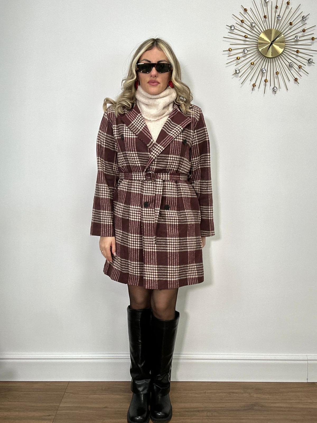 Cappotto a Quadri 0025 - Panna e Bordeaux