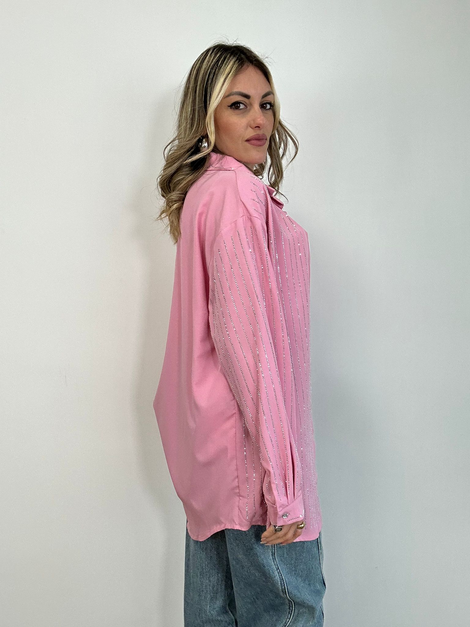 Camicia con strass argento - Rosa