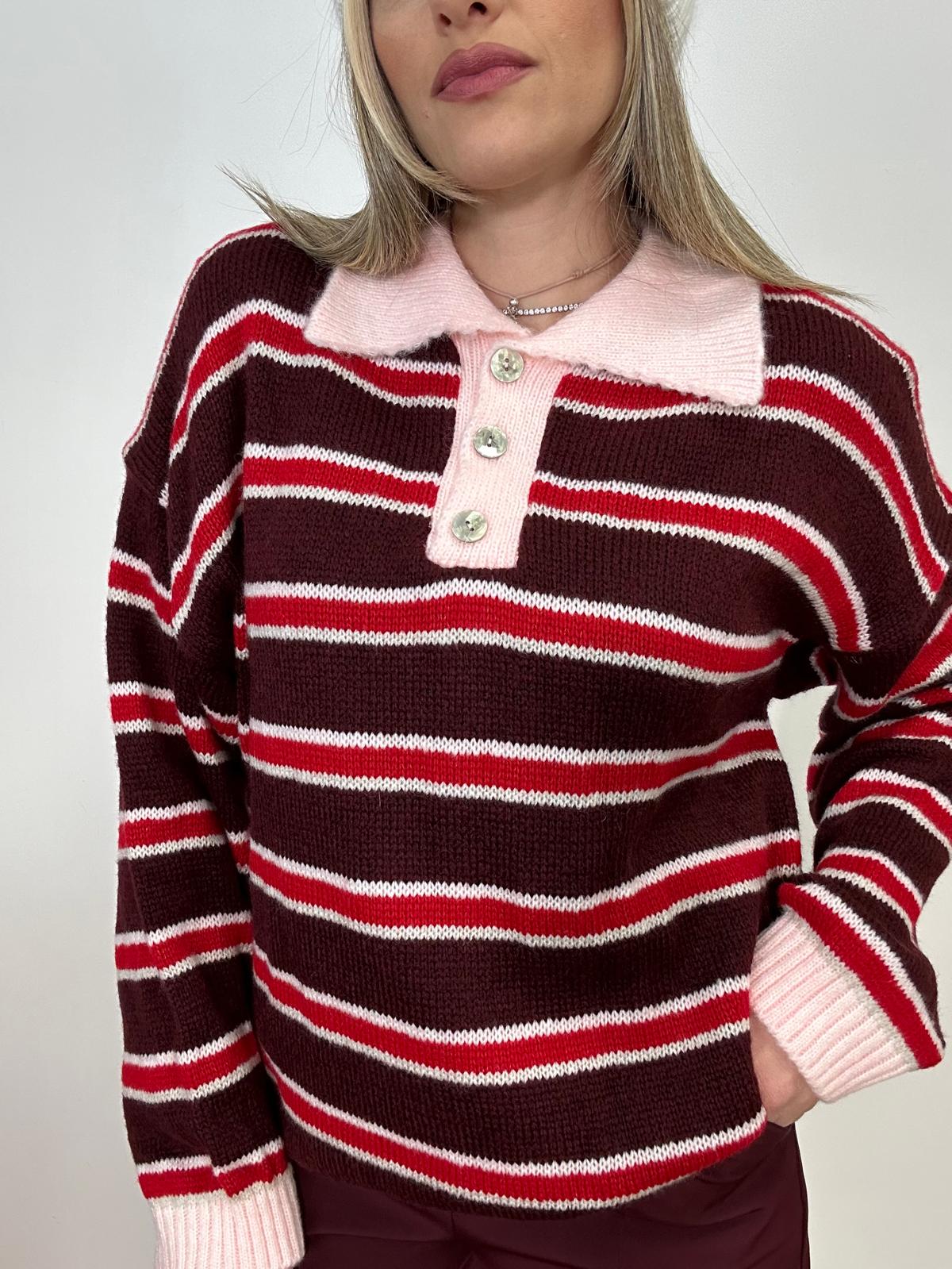 Maglione 33829 - Bordeaux e Rosso