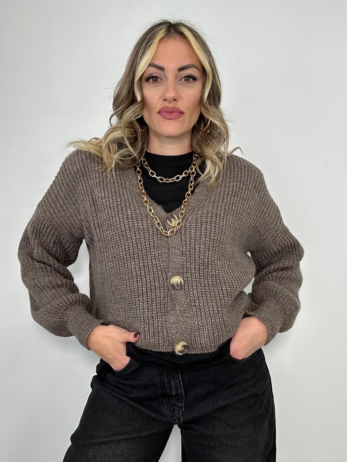 Cardigan 1276 con bottoni - Fango