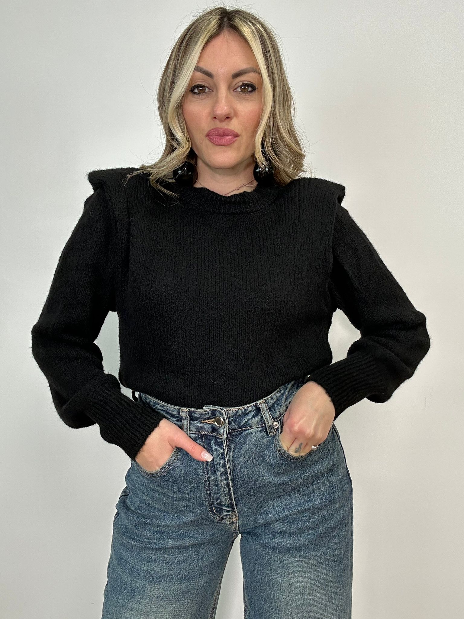 Maglione con spalline 3101 - Nero