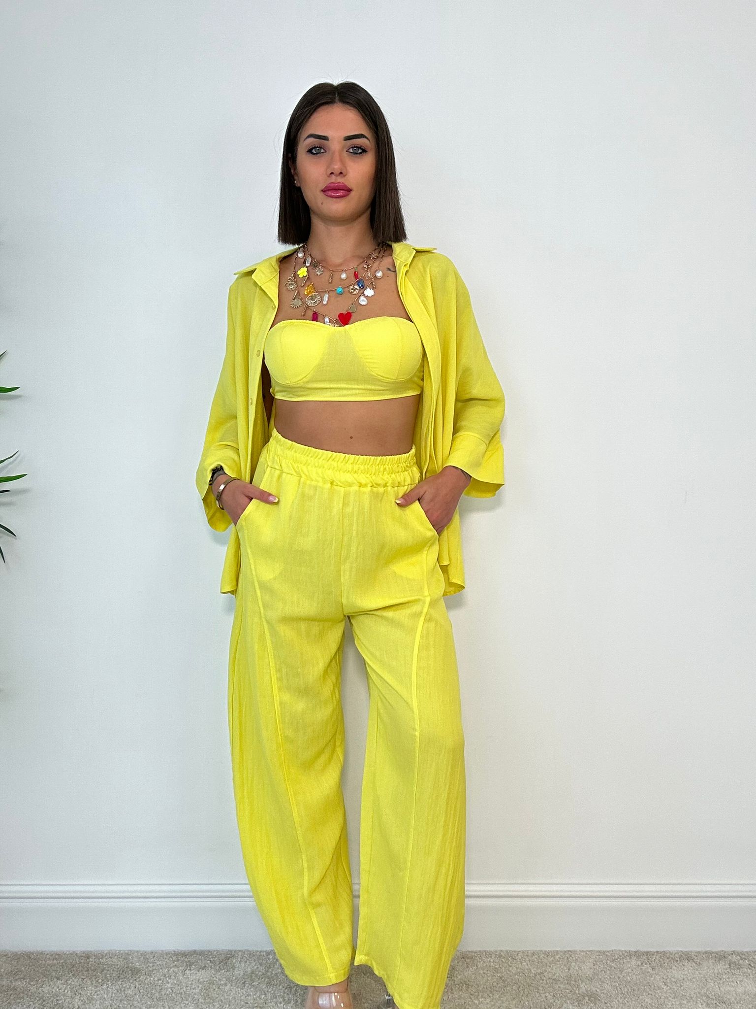 Coordinato Miami (Camicia + Top + Pantalone) Giallo