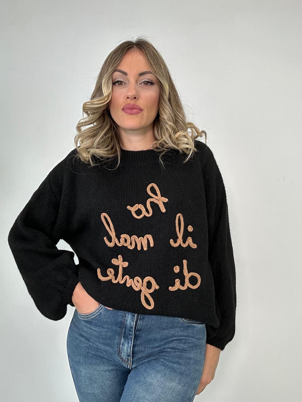 Maglione (ho il mal di gente ) A2903 - Nero
