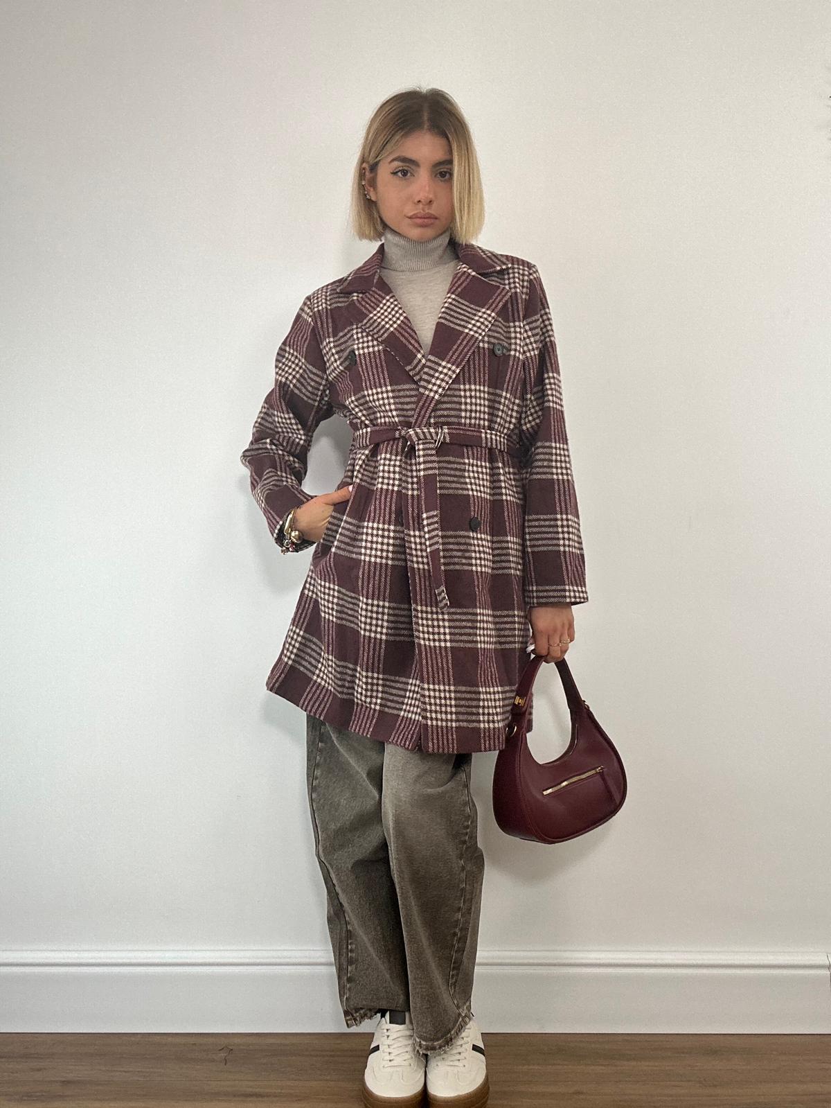 Cappotto a Quadri 0025 - Panna e Bordeaux