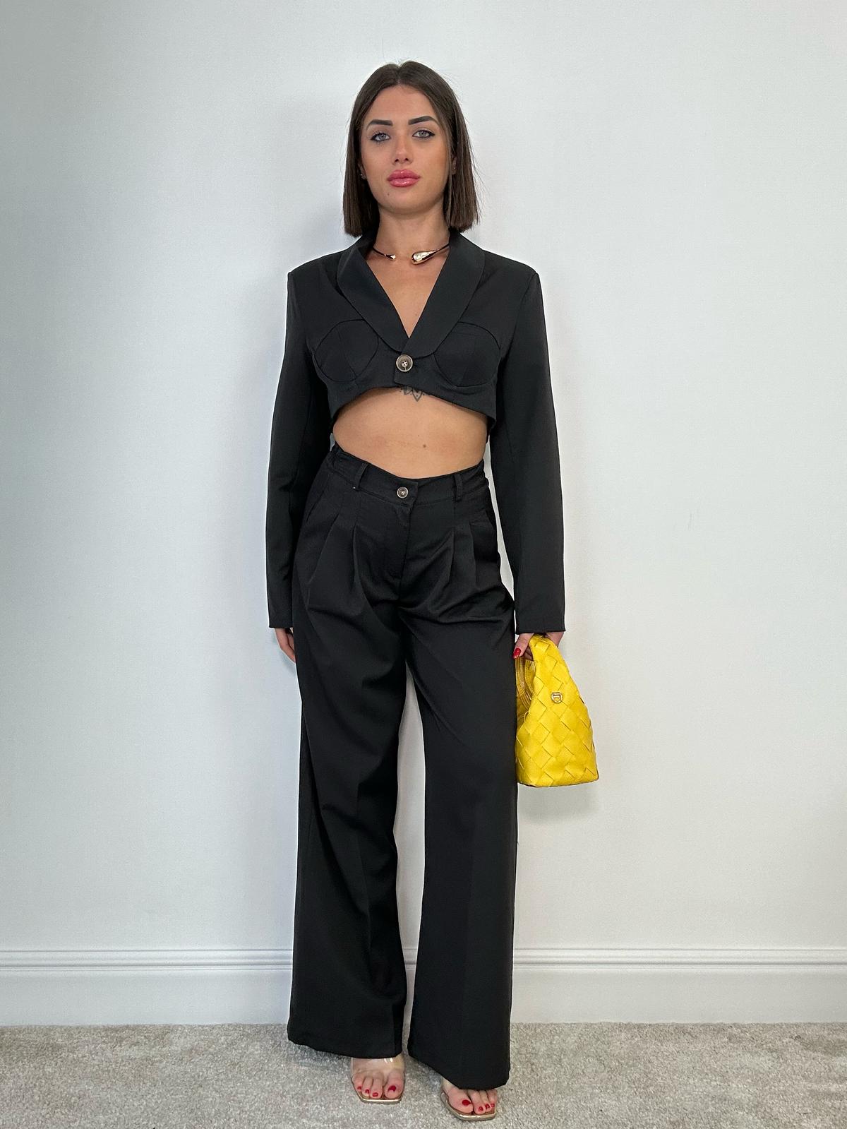 Coordinato Vittoria (Blazer Crop + Pantalone) Nero