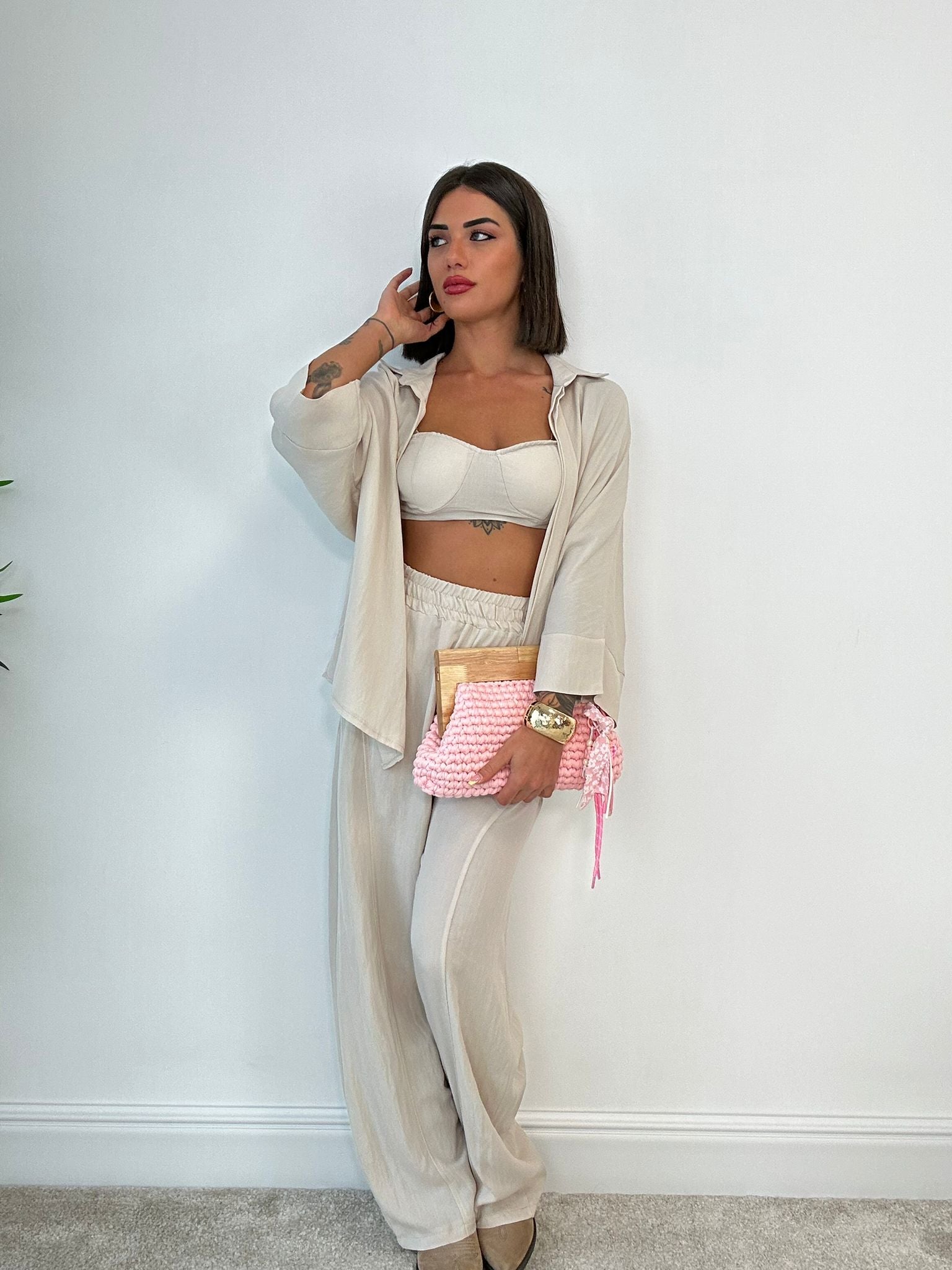 Coordinato Miami (Camicia + Top + Pantalone) Beige