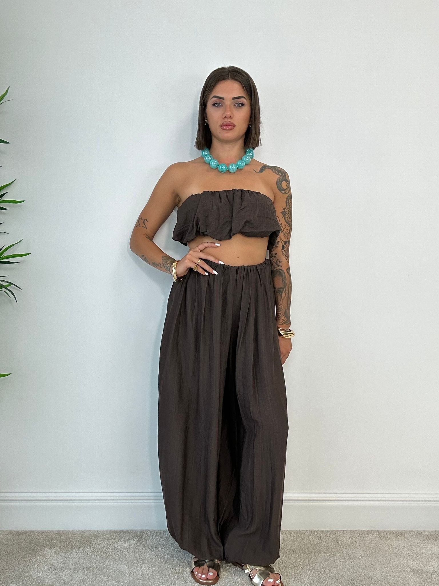 Coordinato Alexia (Top a fascia + Pantalone) Marrone
