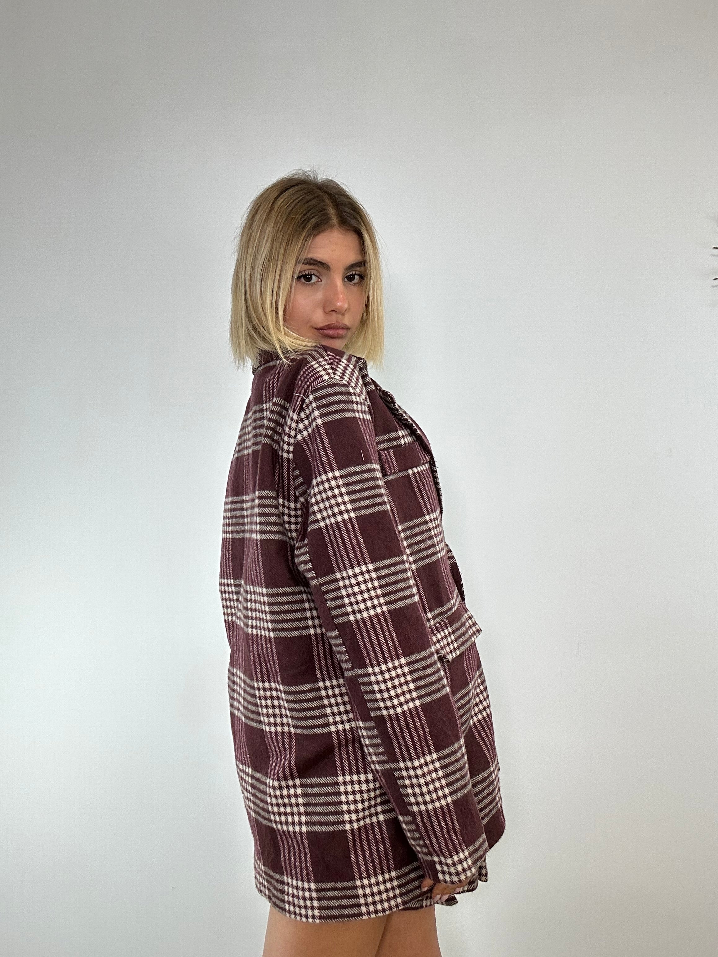 Blazer a quadri 25752 - bordeaux e panna