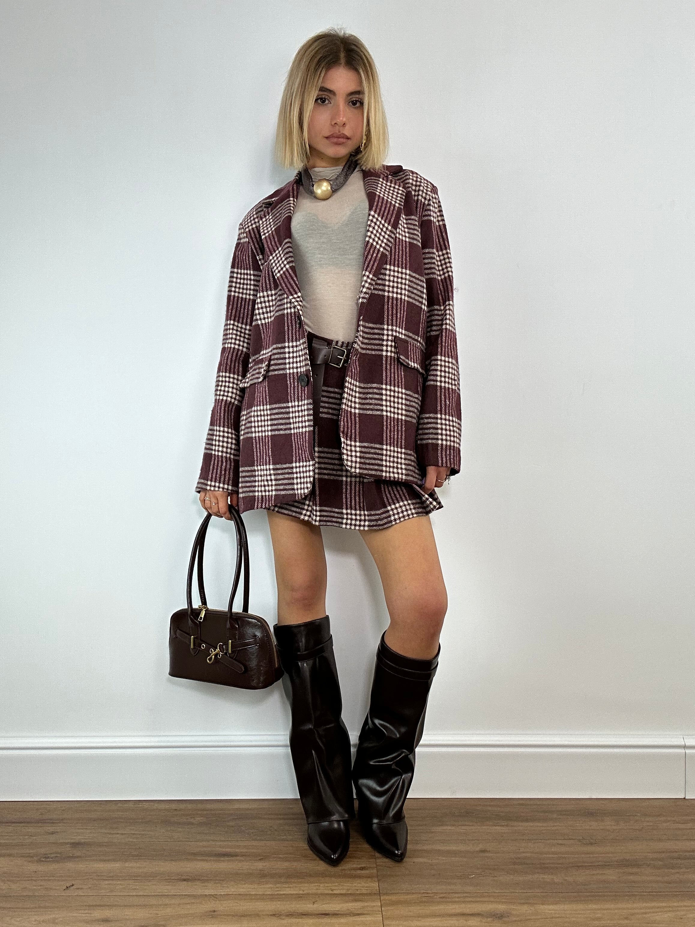 Blazer a quadri 25752 - bordeaux e panna