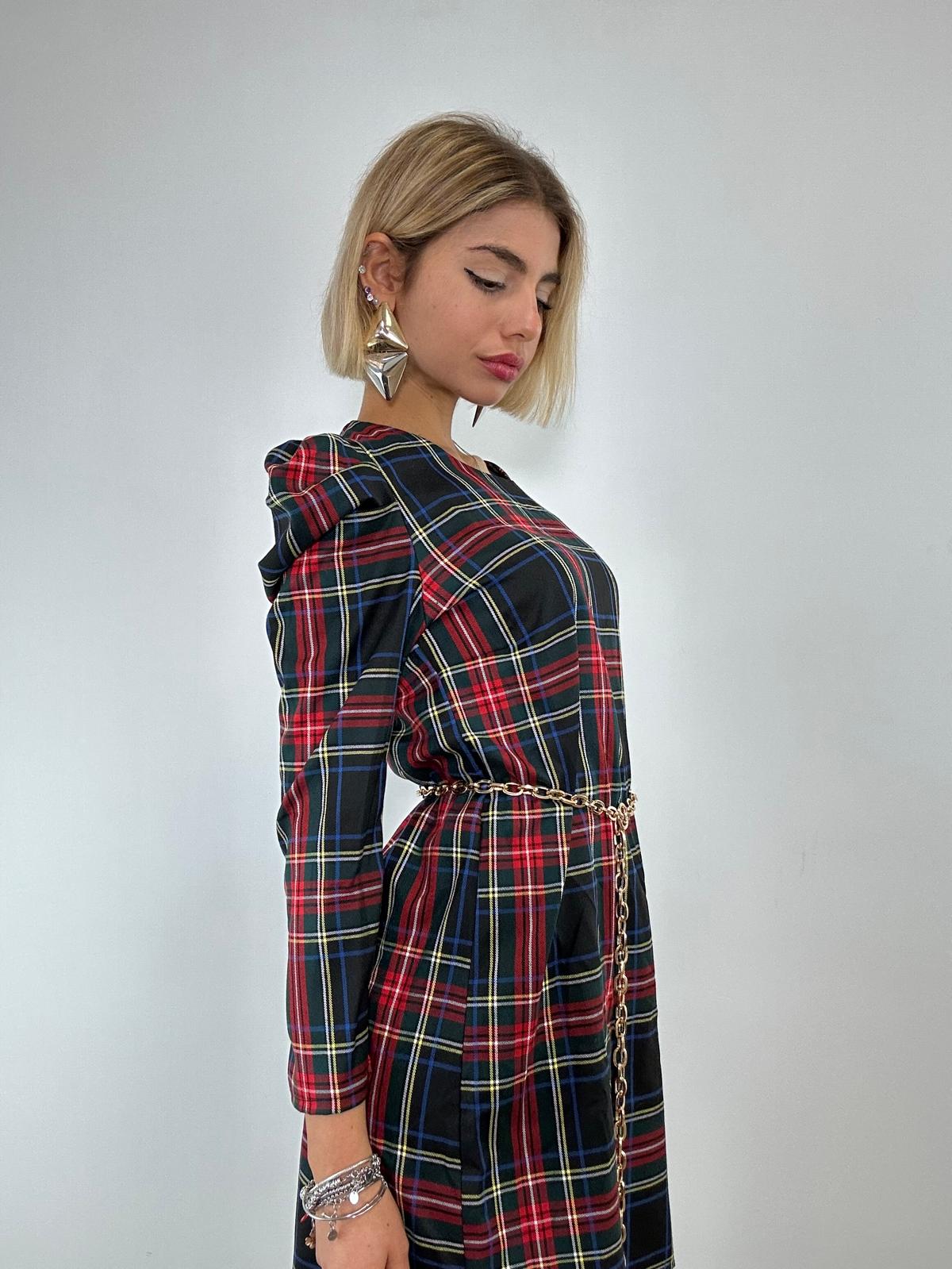 Abito Tartan spalle a sbuffo - Nero