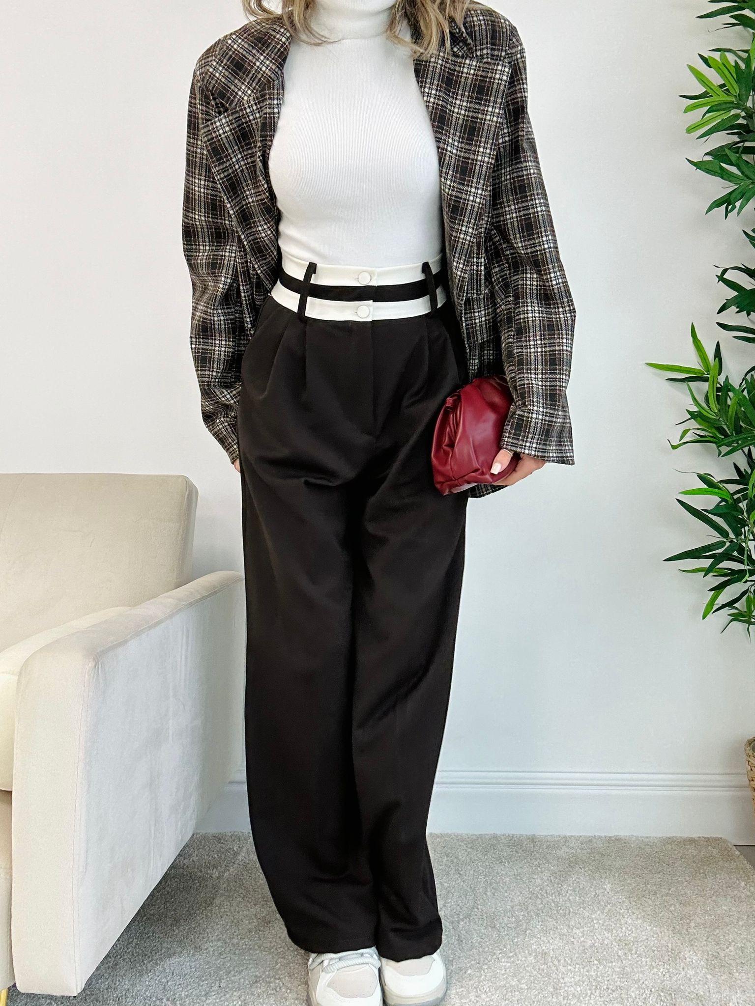 Pantalon Alan avec passepoil crème - Marron