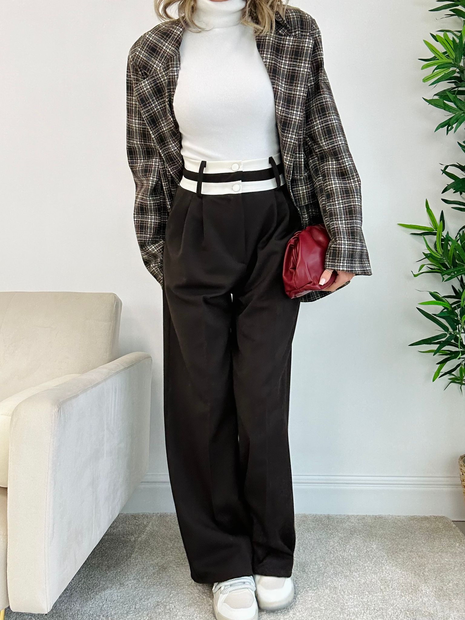 Pantalon Alan avec passepoil crème - Marron