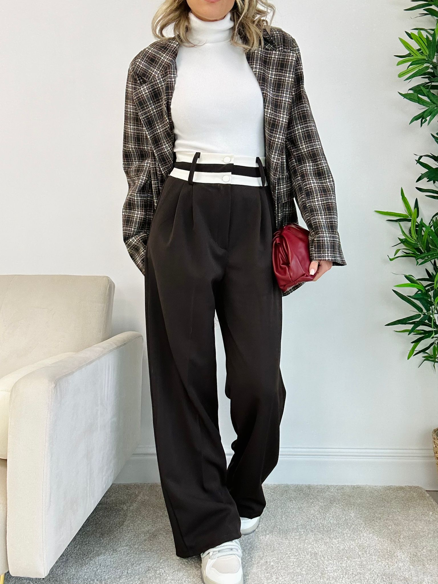 Pantalon Alan avec passepoil crème - Marron